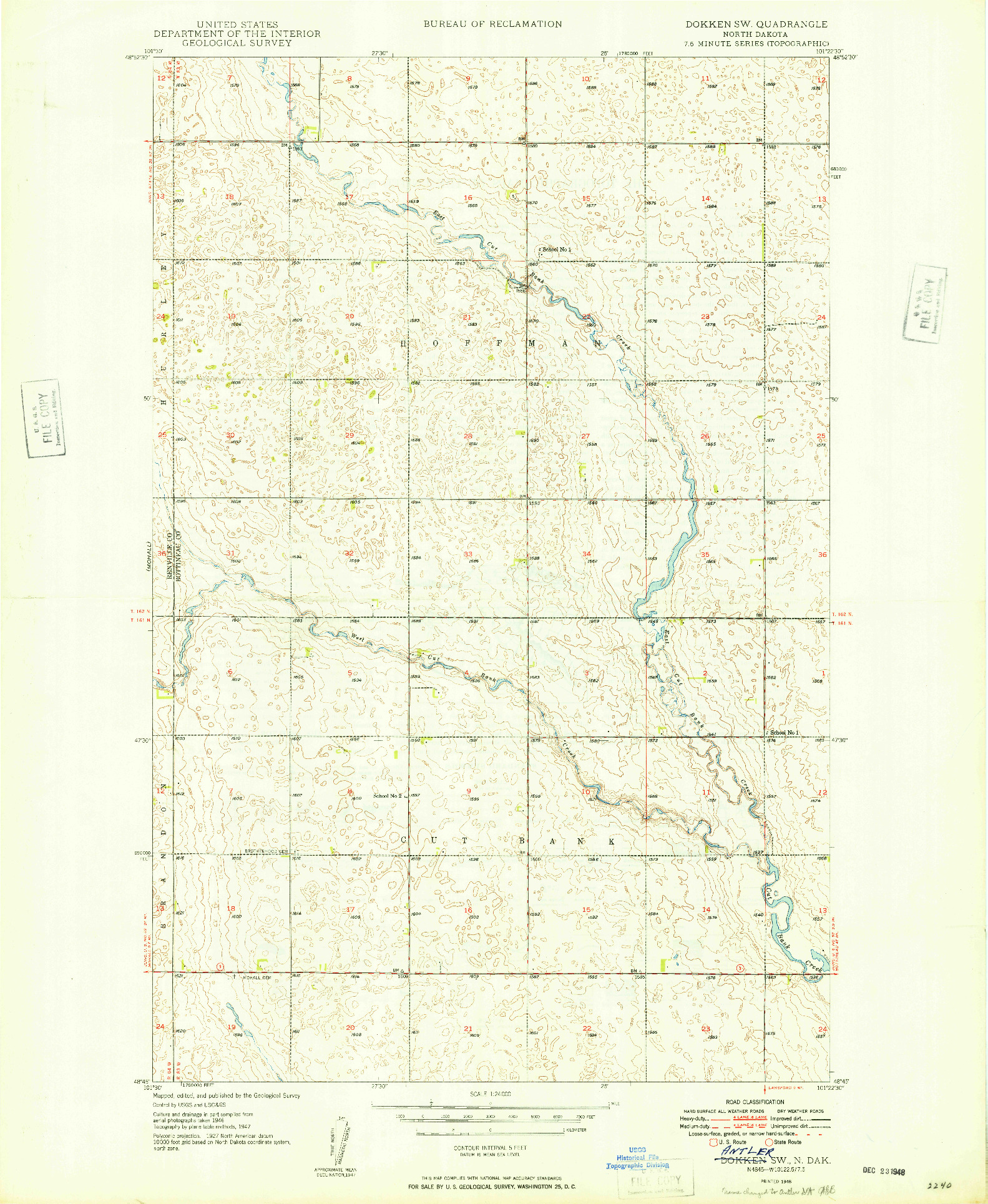 USGS 1:24000-SCALE QUADRANGLE FOR DOKKEN SW, ND 1948