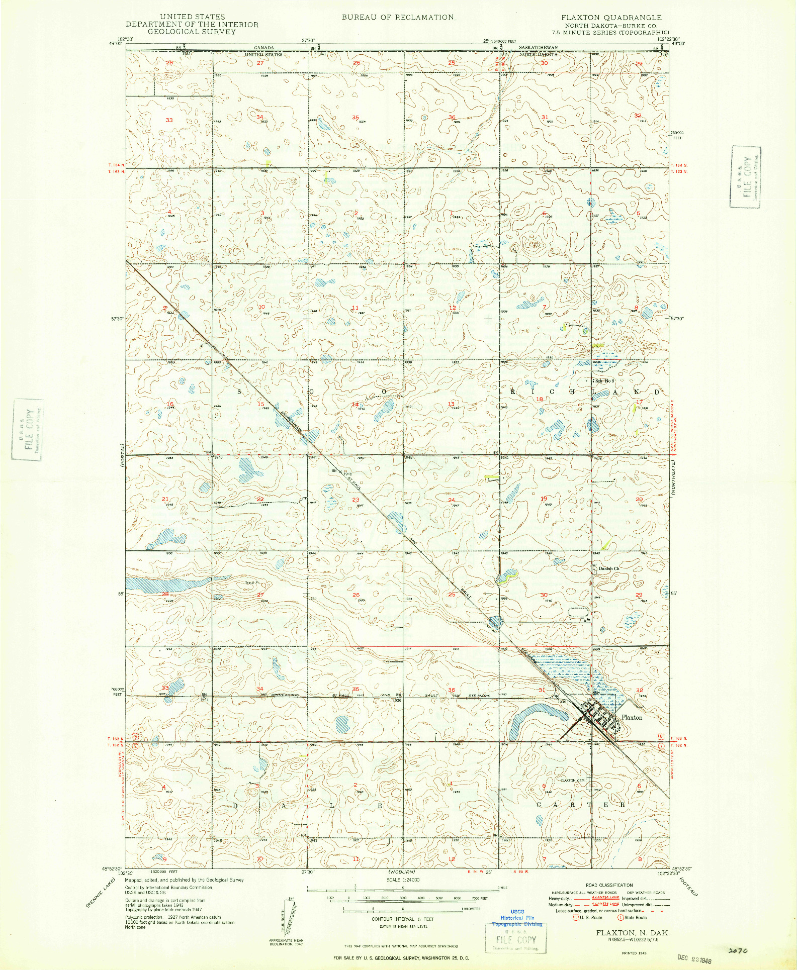 USGS 1:24000-SCALE QUADRANGLE FOR FLAXTON, ND 1948
