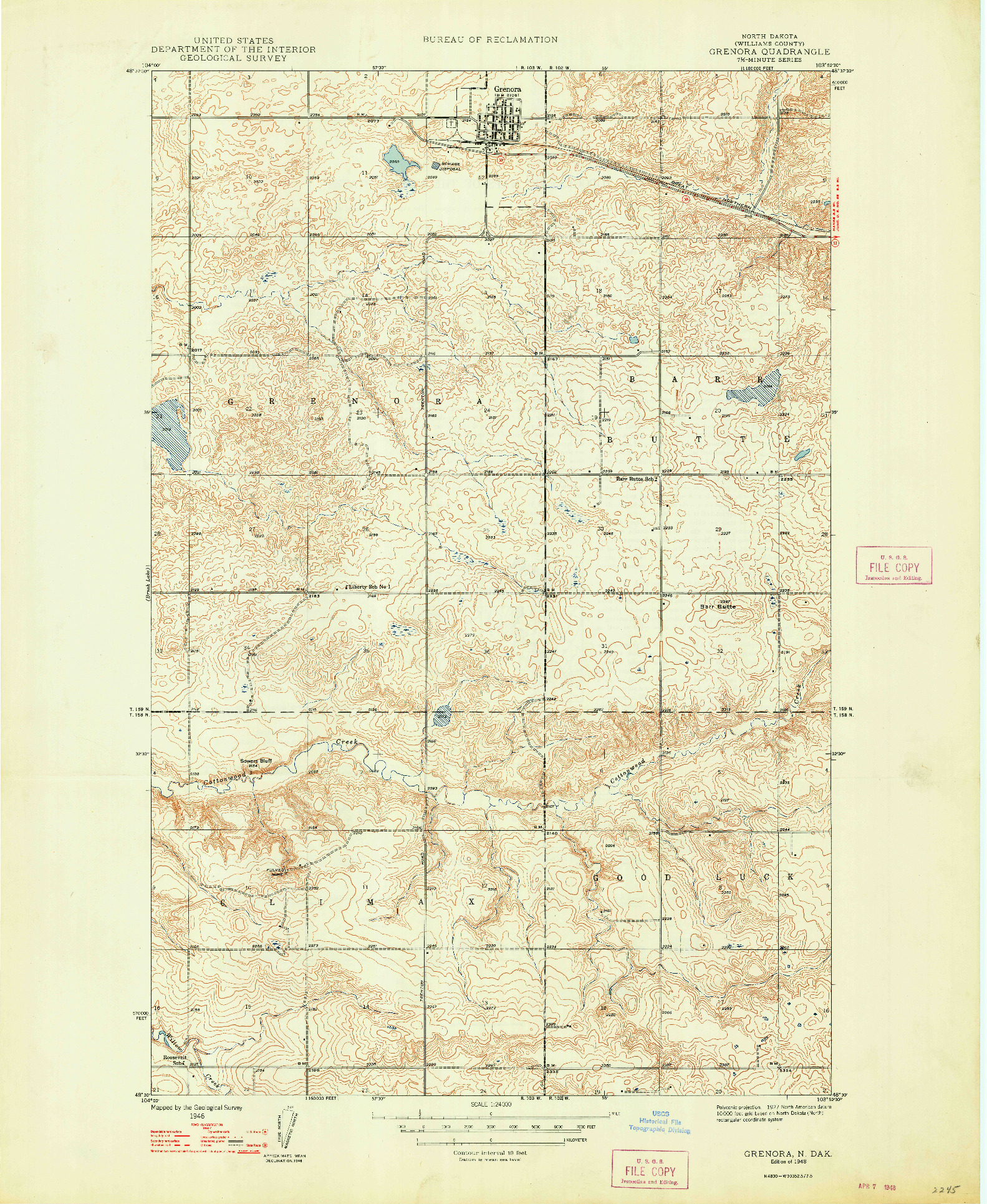 USGS 1:24000-SCALE QUADRANGLE FOR GRENORA, ND 1948