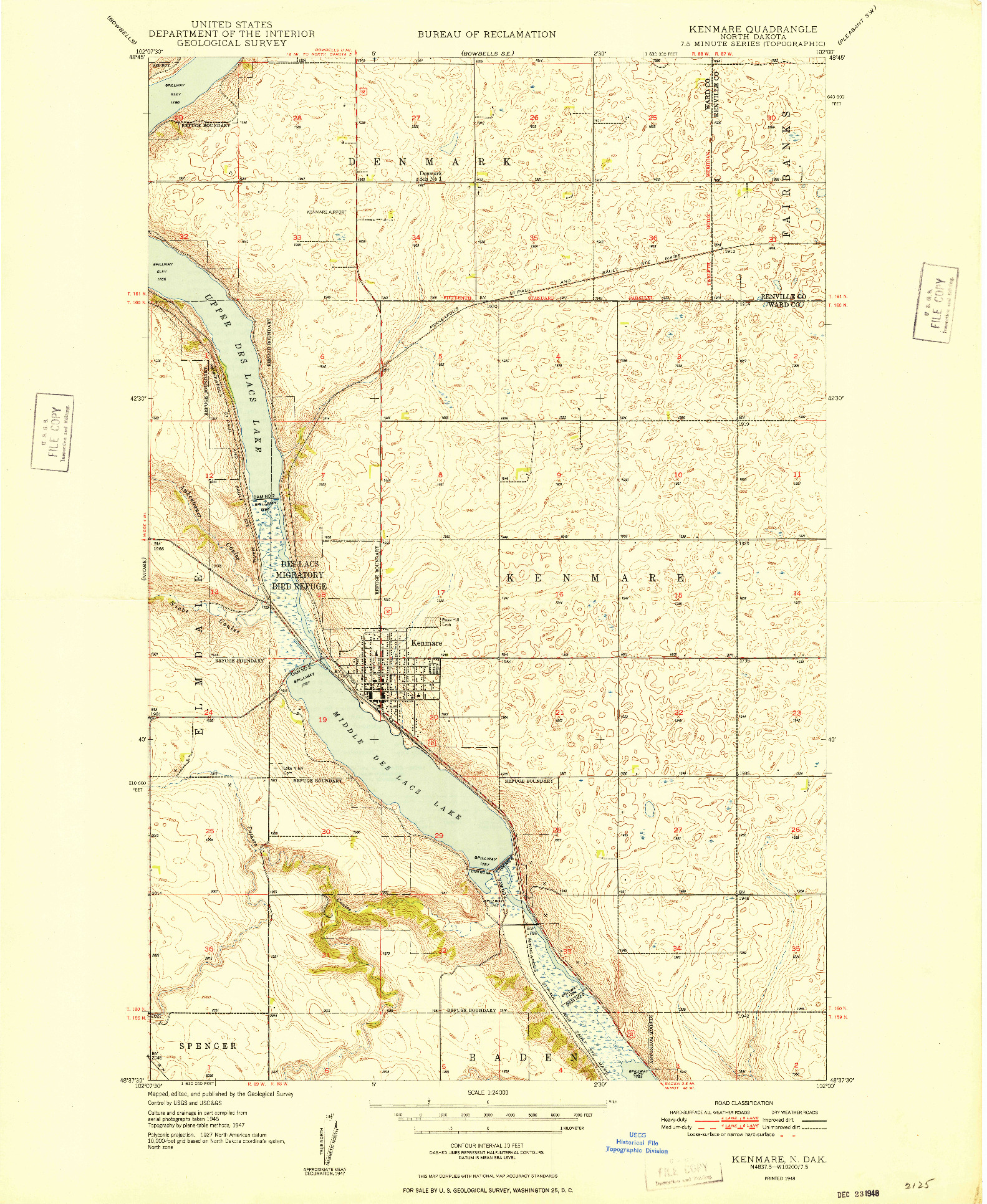 USGS 1:24000-SCALE QUADRANGLE FOR KENMARE, ND 1948