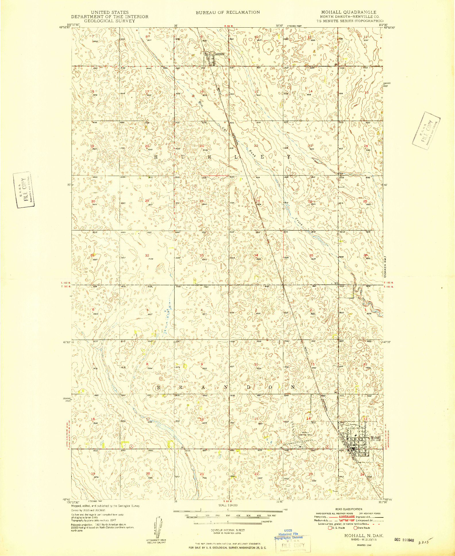 USGS 1:24000-SCALE QUADRANGLE FOR MOHALL, ND 1948