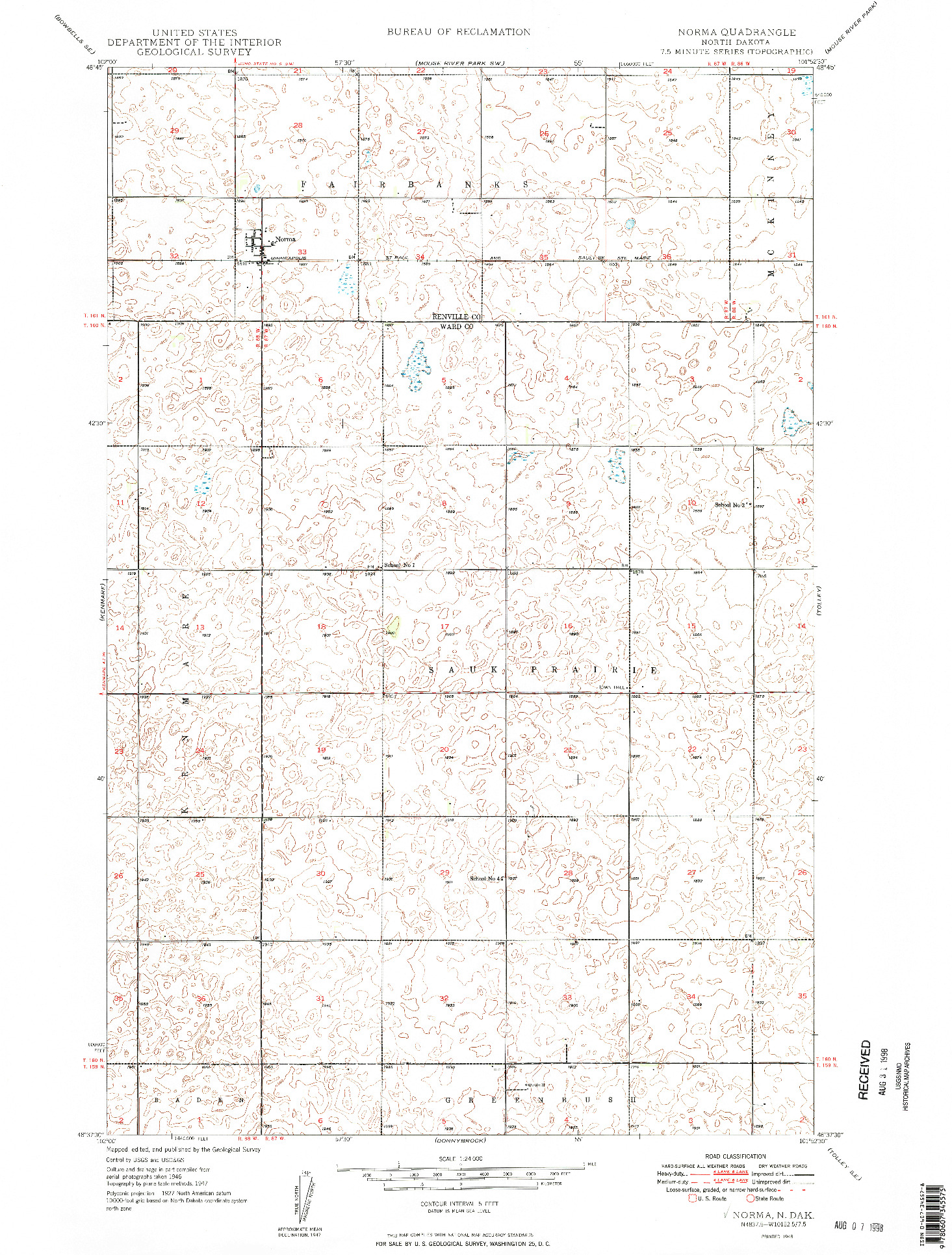 USGS 1:24000-SCALE QUADRANGLE FOR NORMA, ND 1948