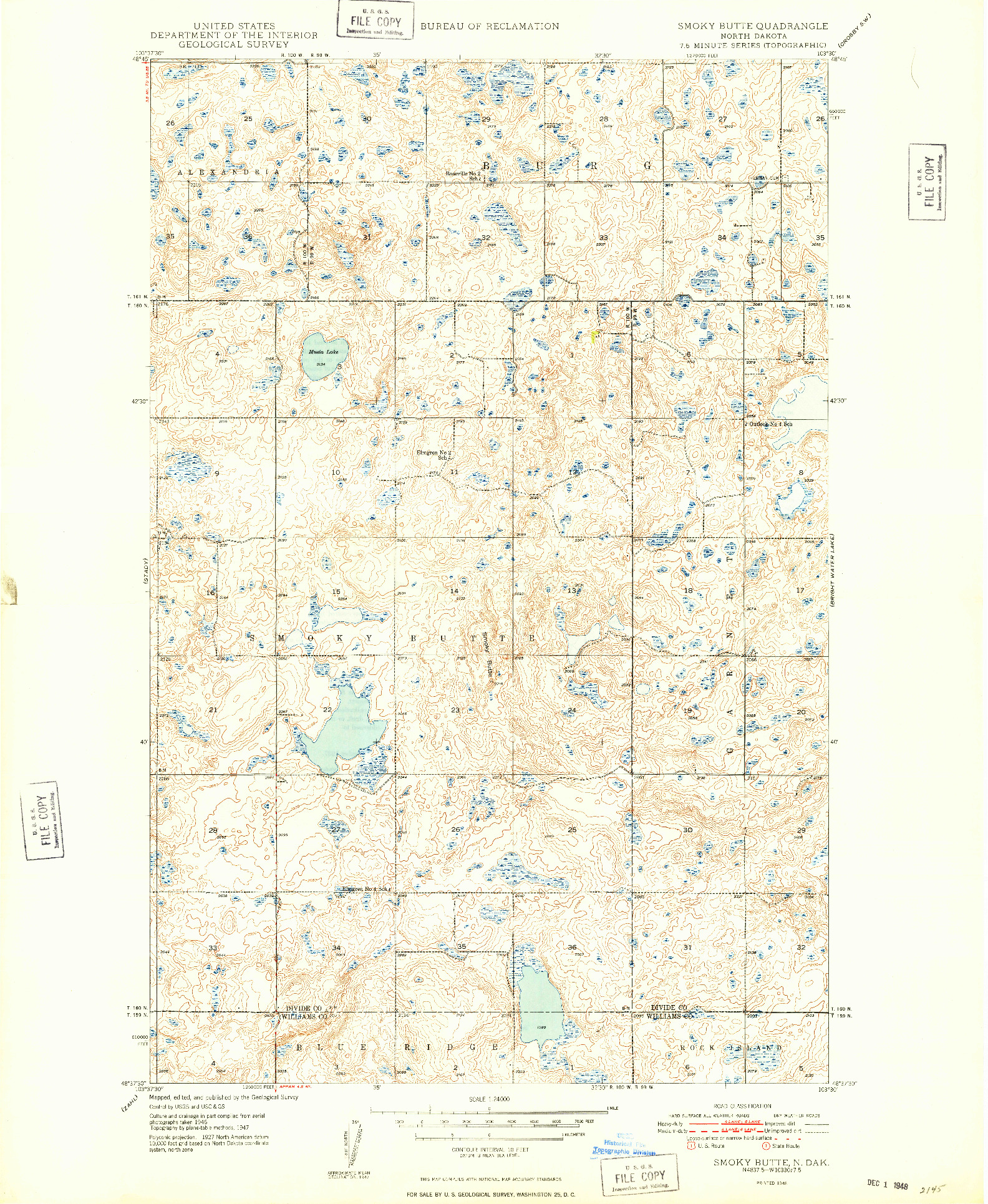 USGS 1:24000-SCALE QUADRANGLE FOR SMOKY BUTTE, ND 1948