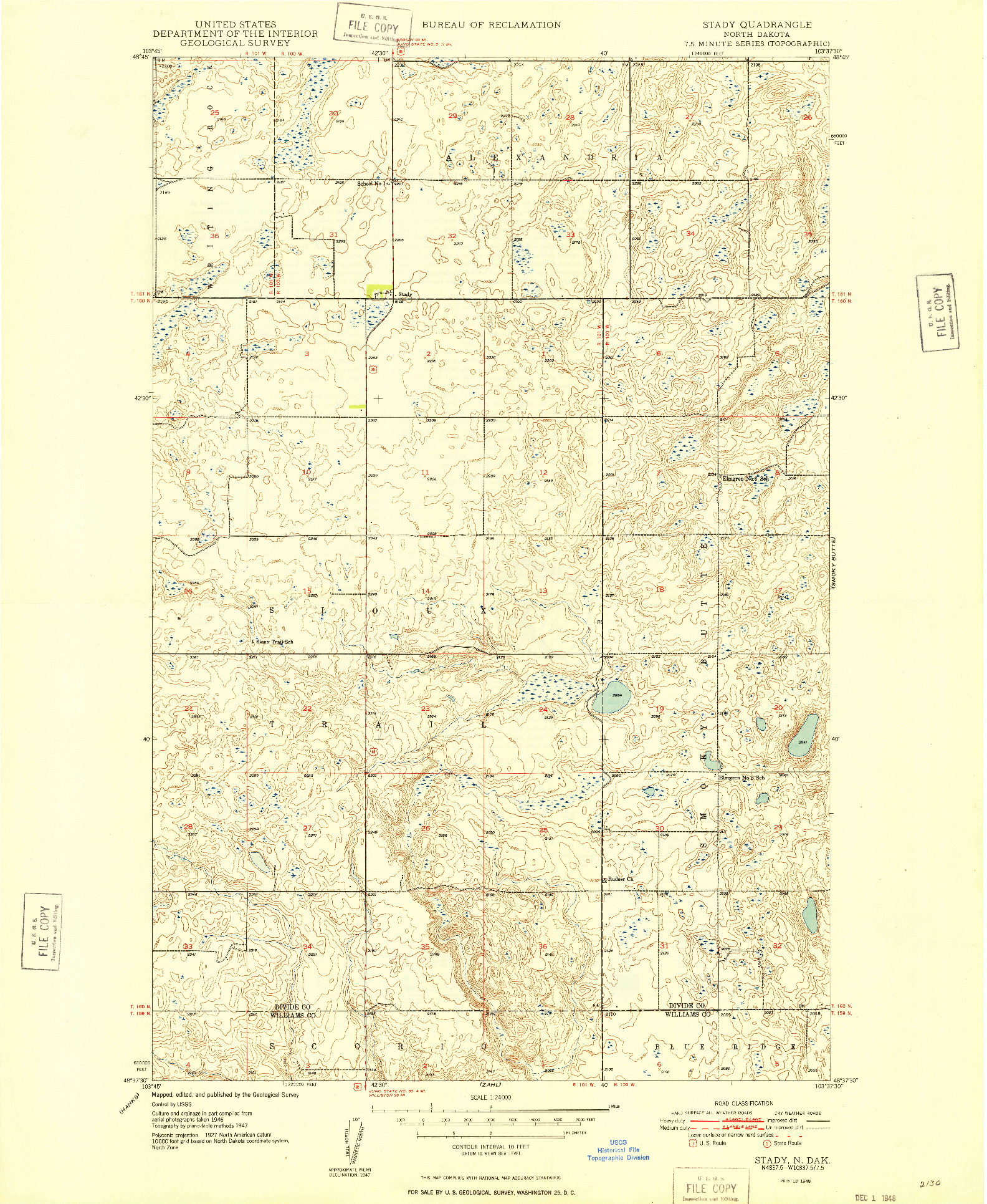 USGS 1:24000-SCALE QUADRANGLE FOR STADY, ND 1948