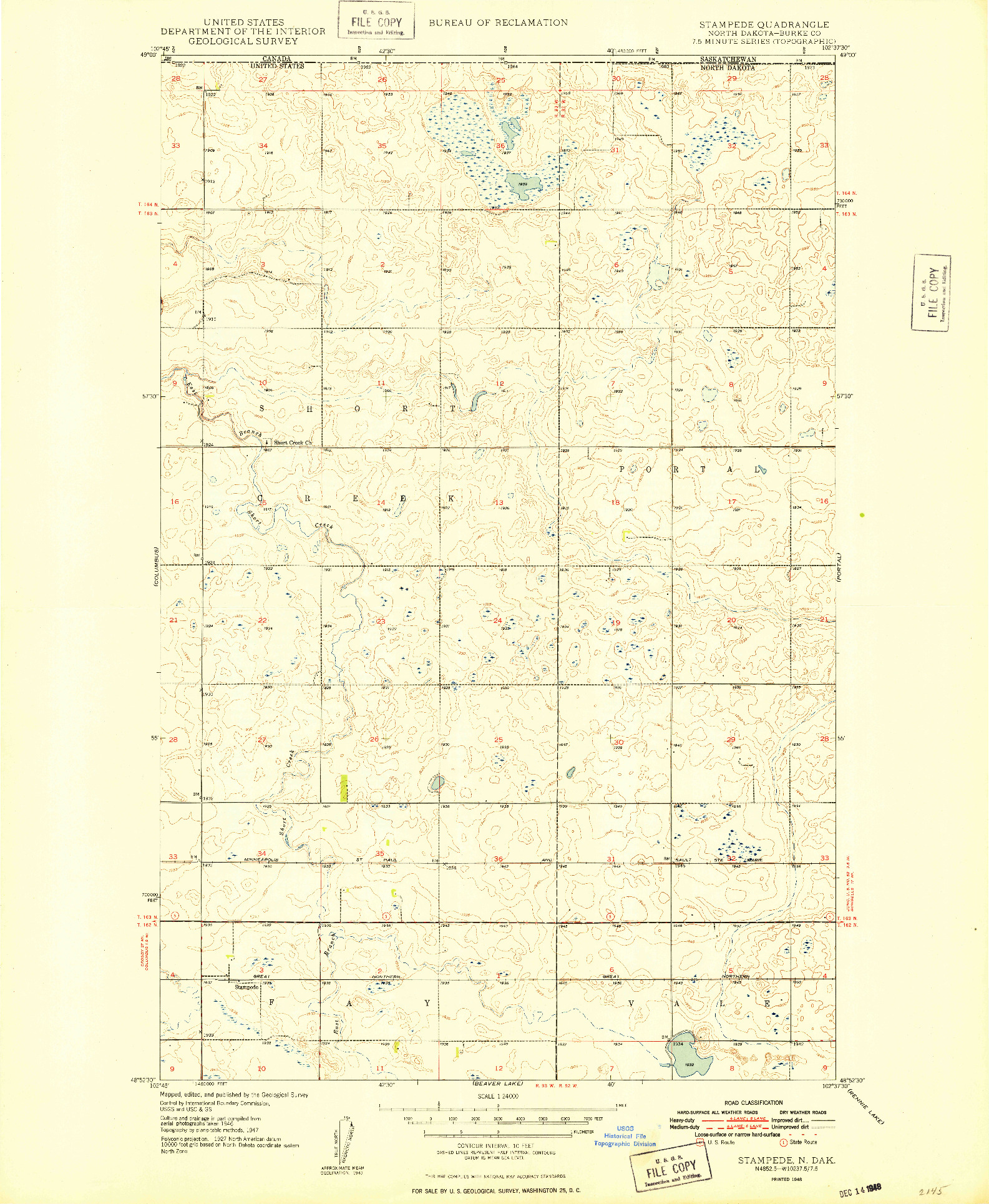 USGS 1:24000-SCALE QUADRANGLE FOR STAMPEDE, ND 1948