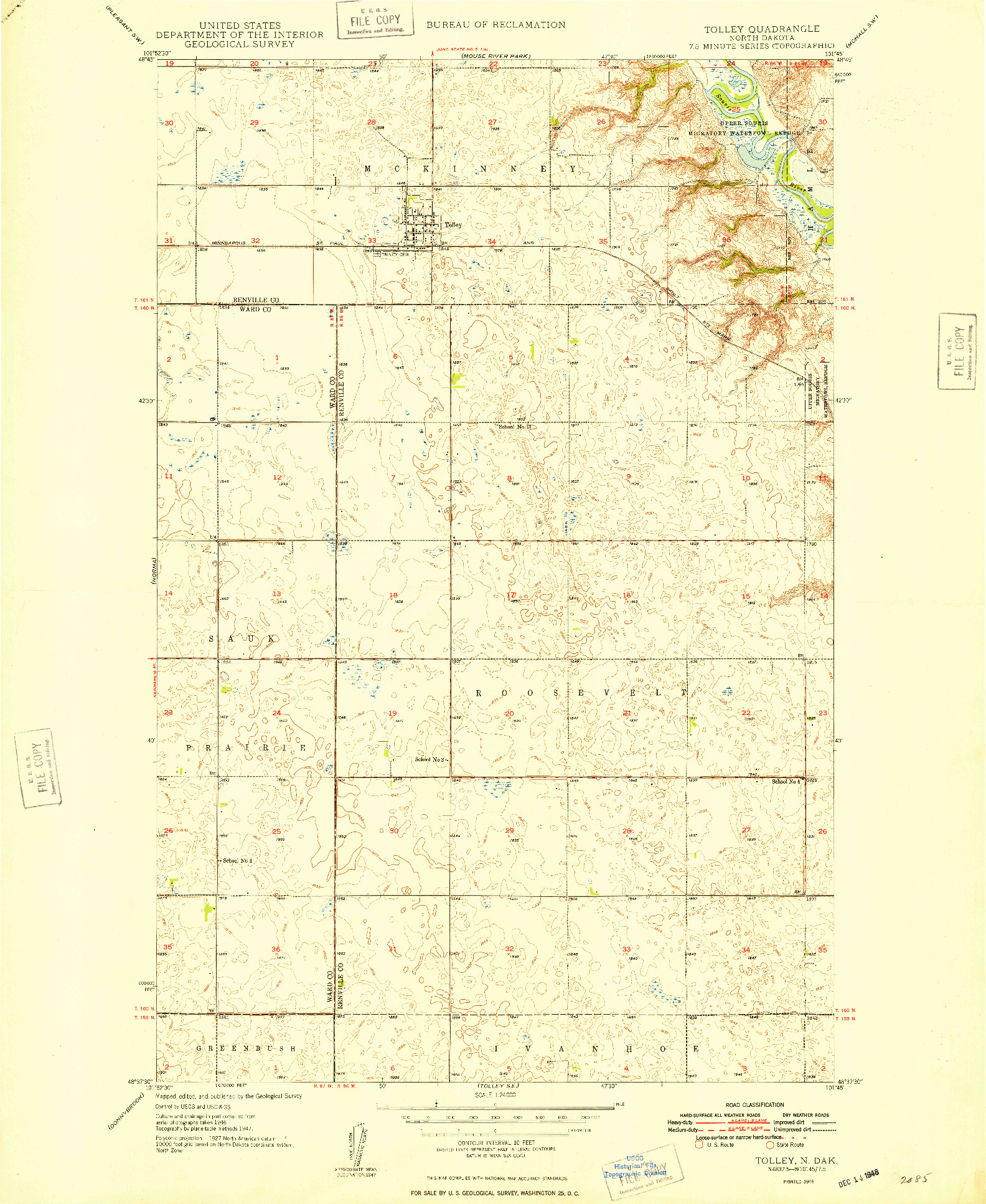 USGS 1:24000-SCALE QUADRANGLE FOR TOLLEY, ND 1948