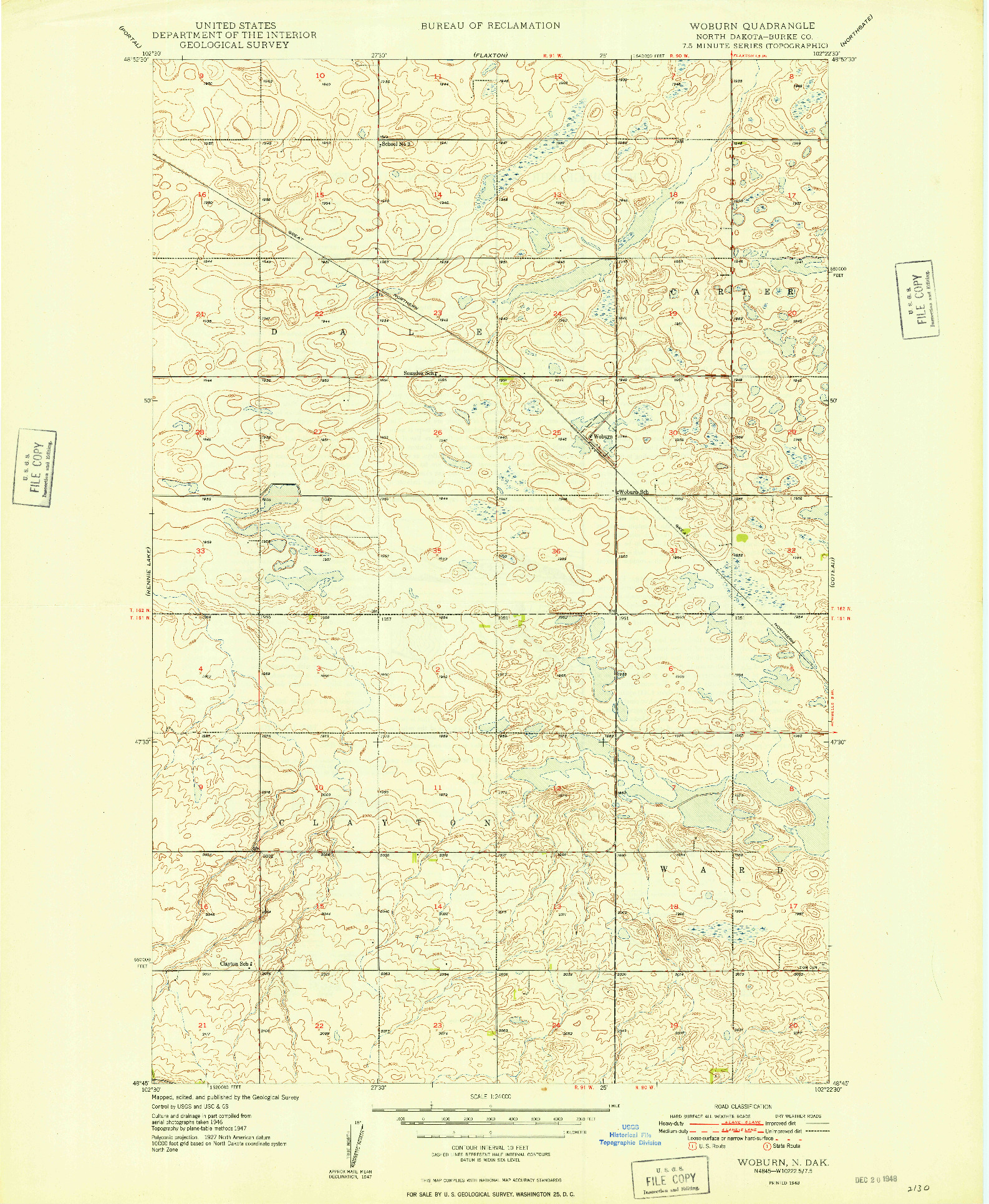 USGS 1:24000-SCALE QUADRANGLE FOR WOBURN, ND 1948