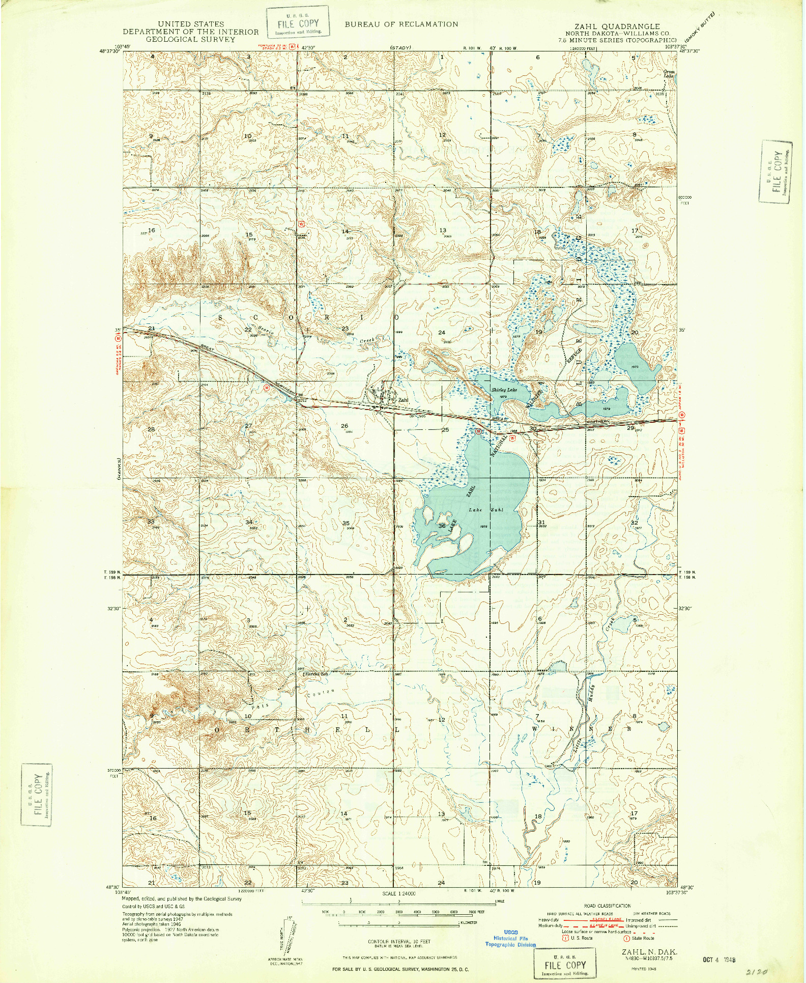 USGS 1:24000-SCALE QUADRANGLE FOR ZAHL, ND 1948