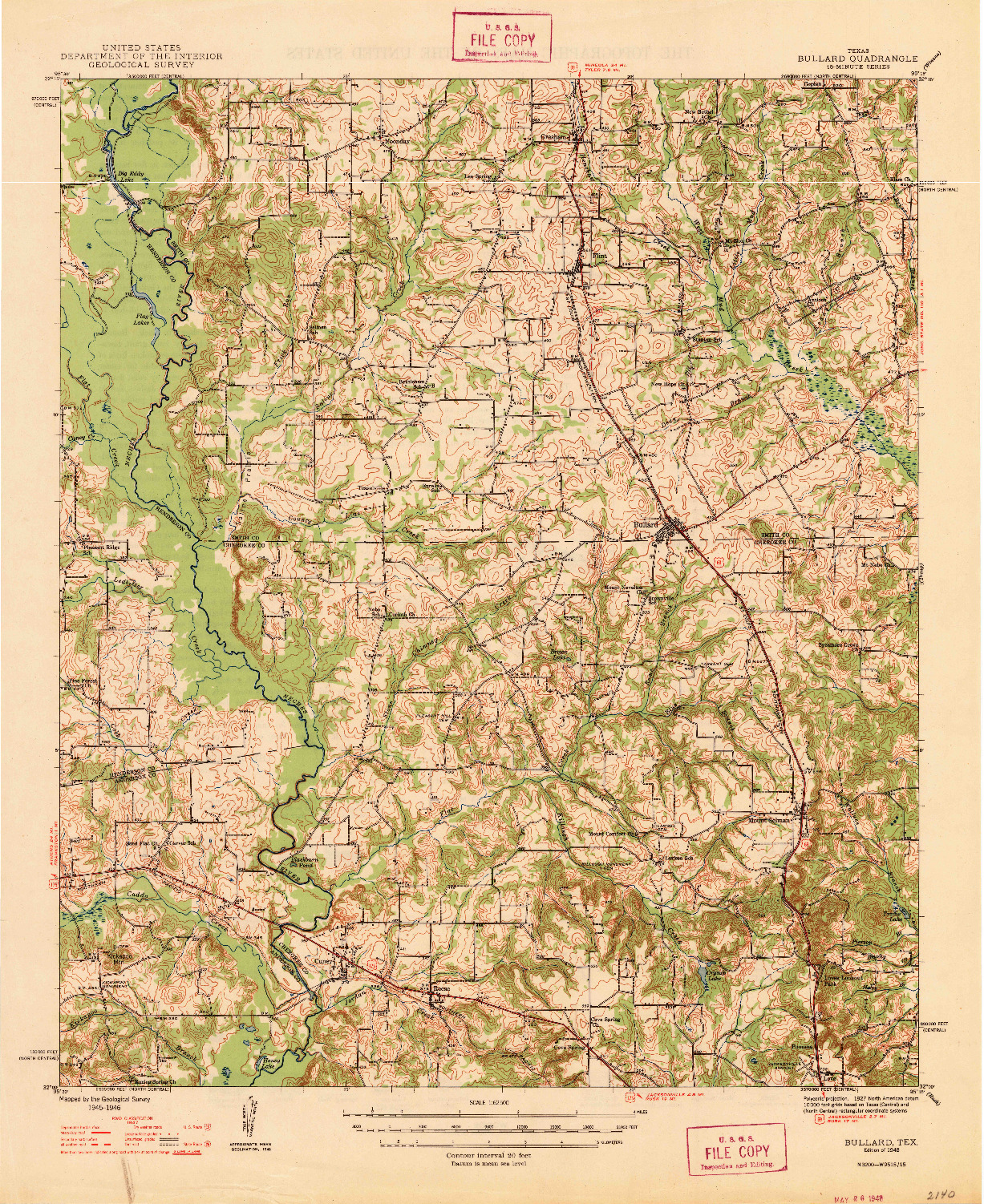 USGS 1:62500-SCALE QUADRANGLE FOR BULLARD, TX 1948