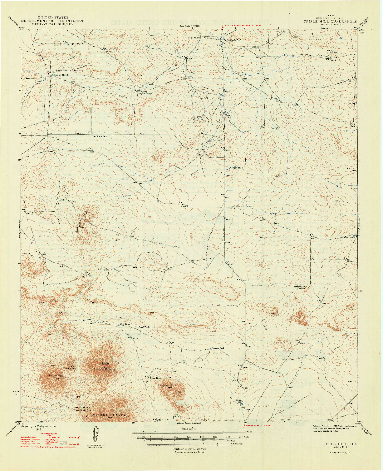 USGS 1:62500-SCALE QUADRANGLE FOR TRIPLE HILL, TX 1948
