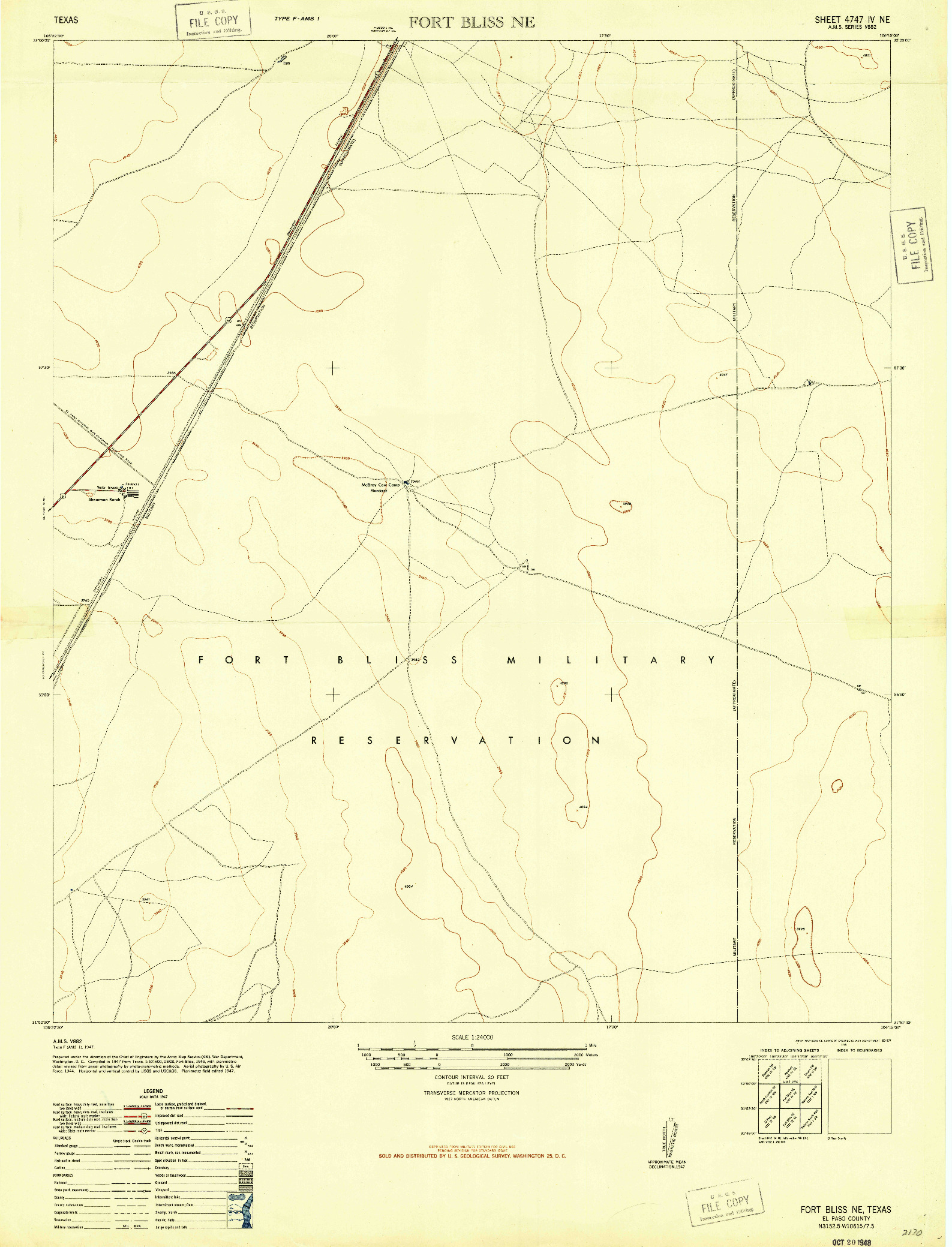USGS 1:24000-SCALE QUADRANGLE FOR FORT BLISS NE, TX 1948