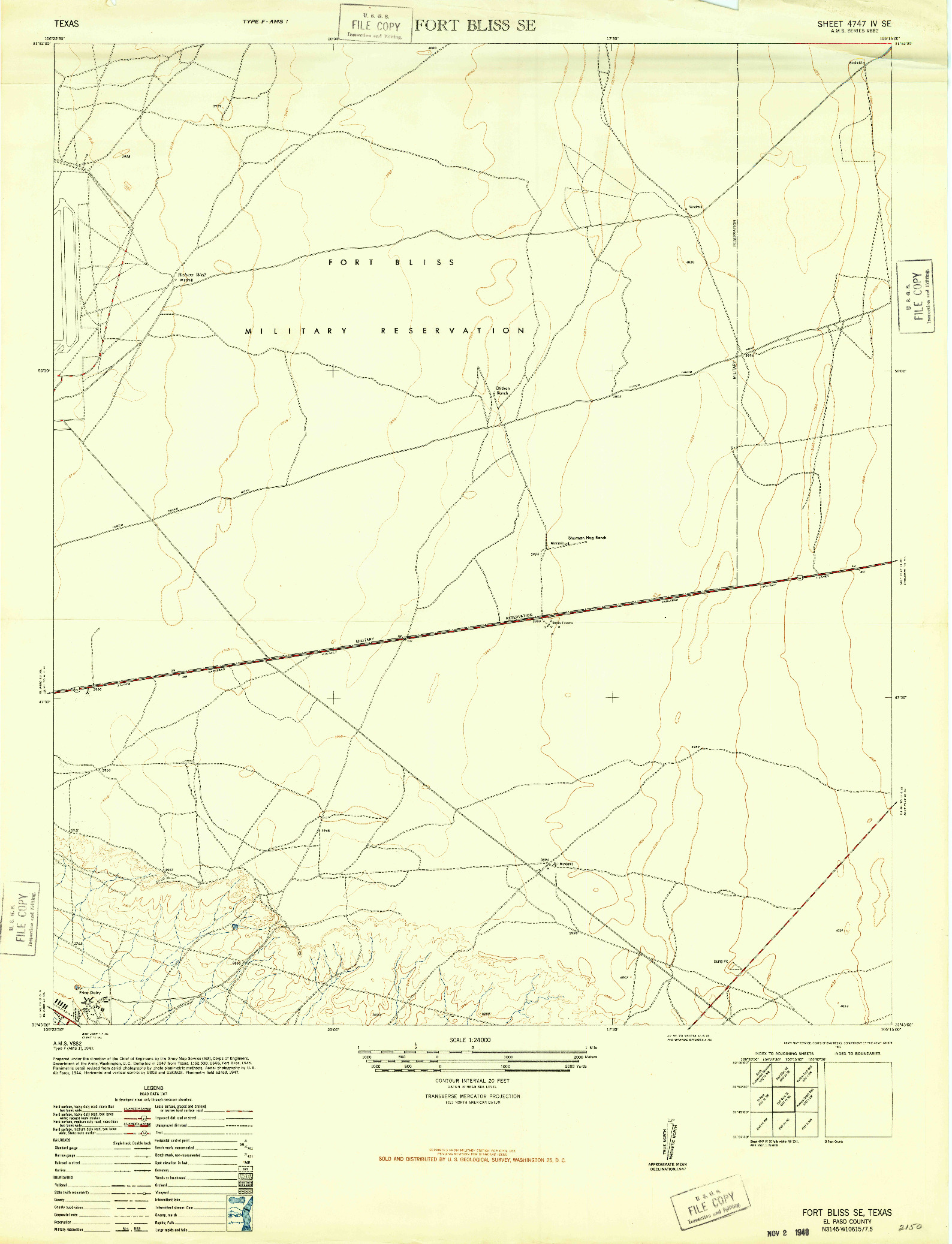 USGS 1:24000-SCALE QUADRANGLE FOR FORT BLISS SE, TX 1948