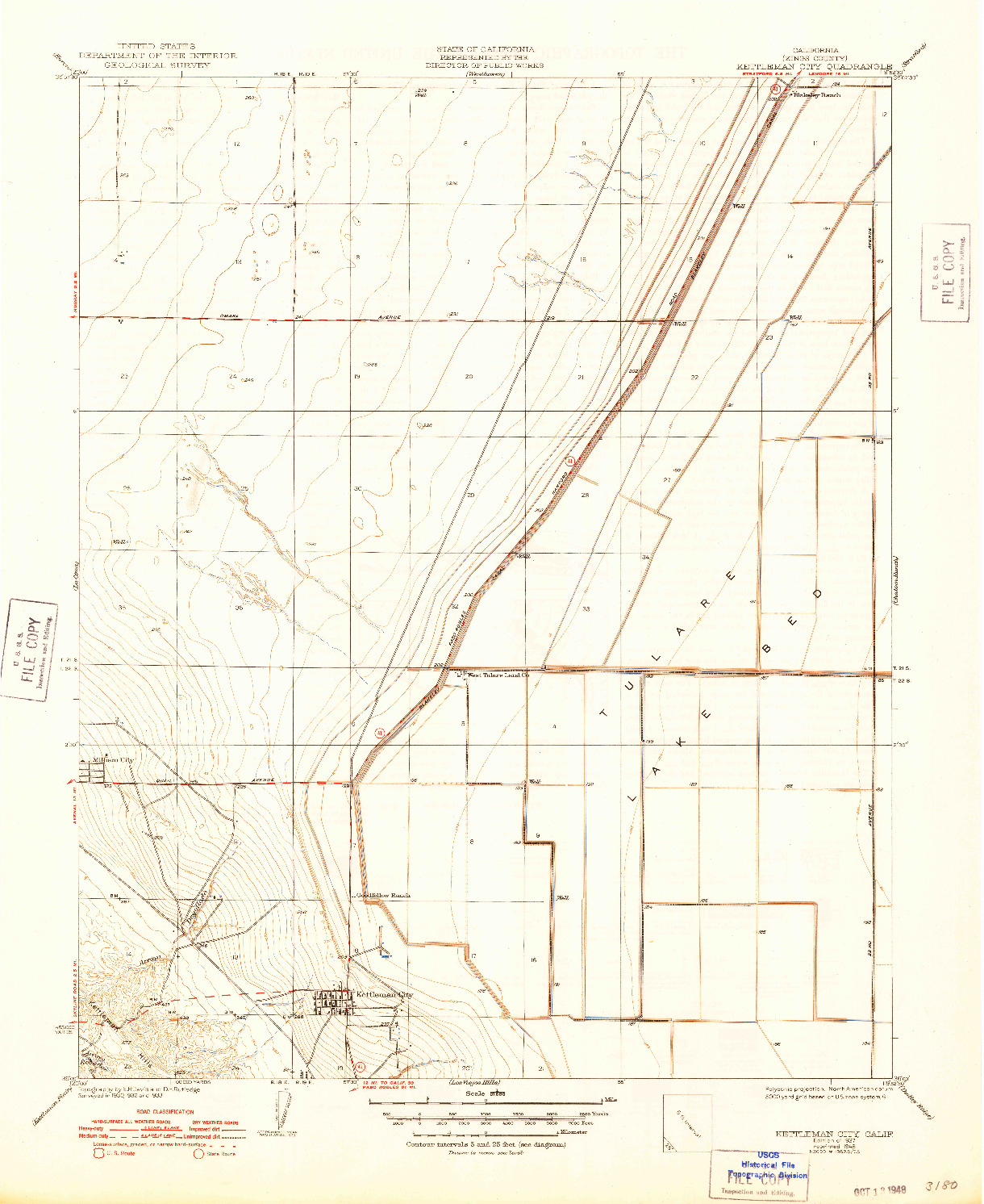 USGS 1:31680-SCALE QUADRANGLE FOR KETTLEMAN CITY, CA 1937