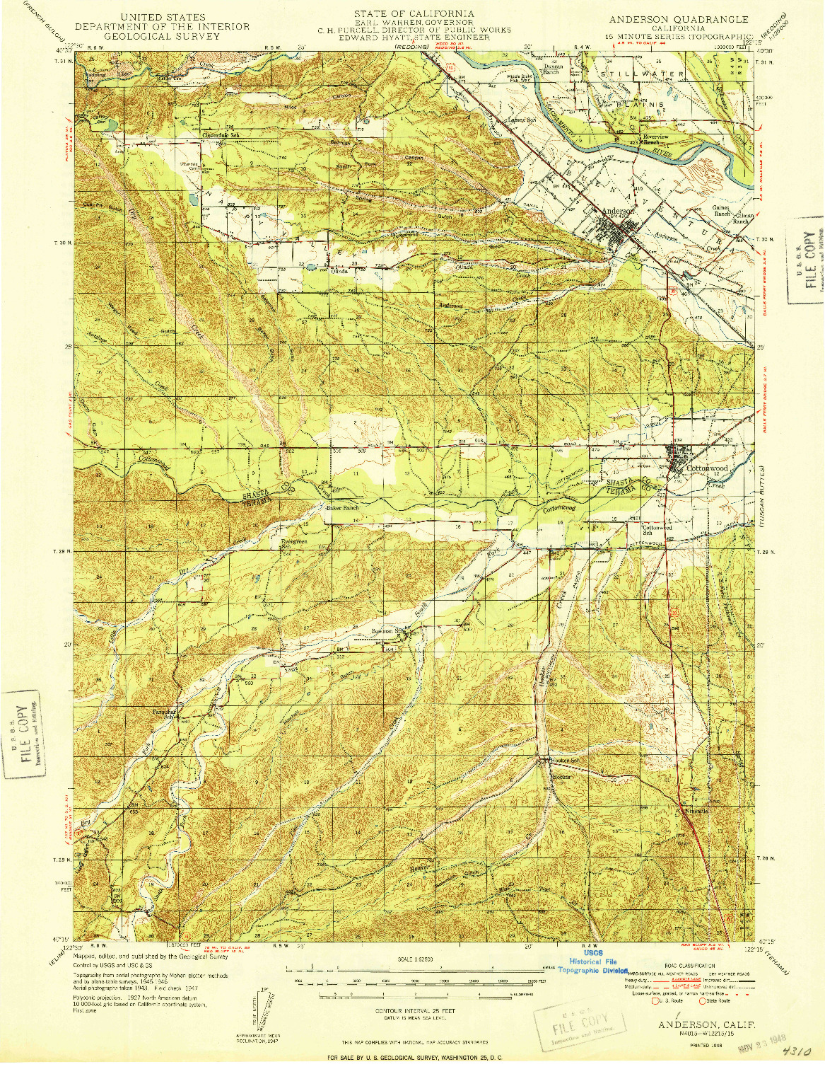 USGS 1:62500-SCALE QUADRANGLE FOR ANDERSON, CA 1948