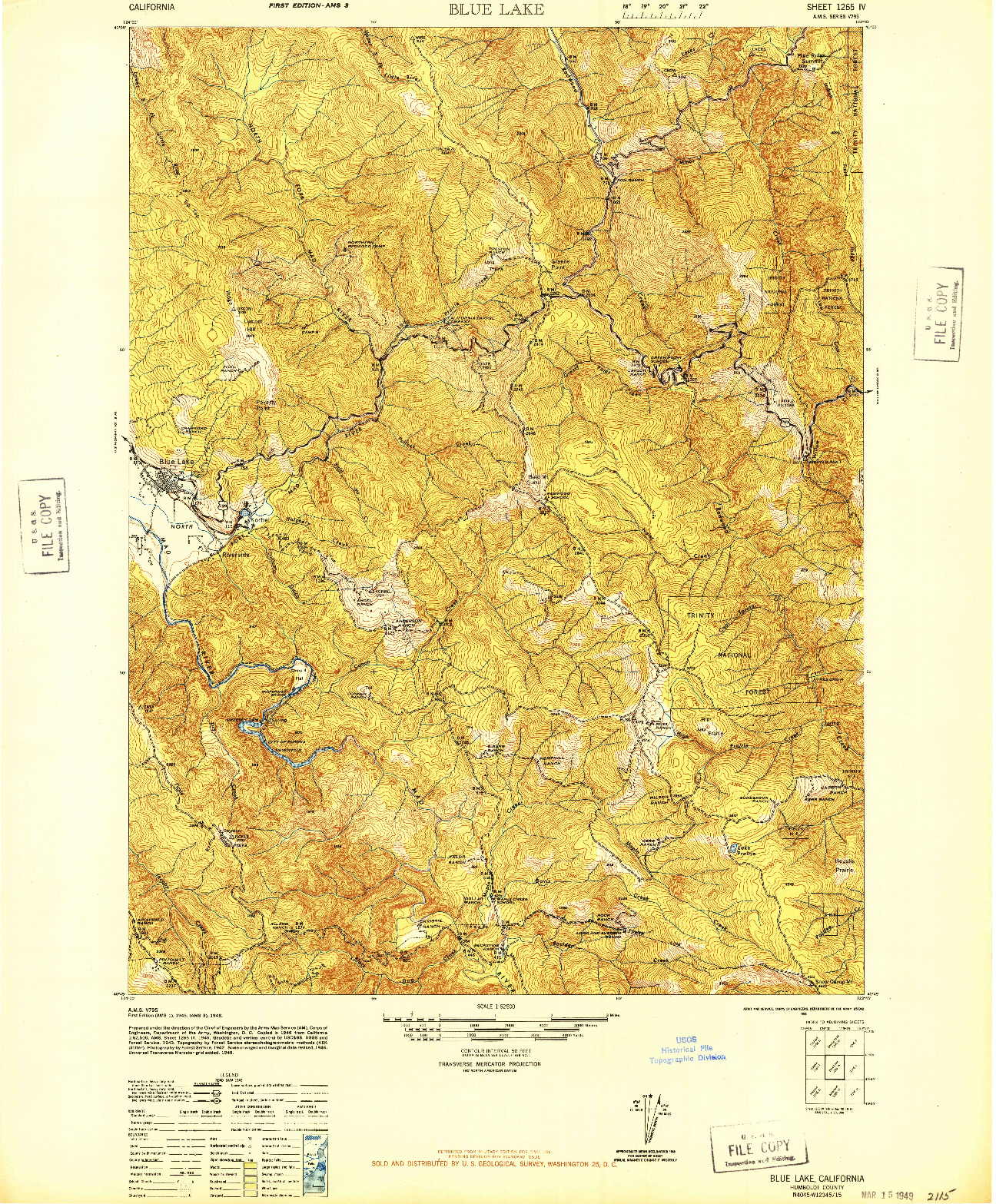 USGS 1:62500-SCALE QUADRANGLE FOR BLUE LAKE, CA 1945