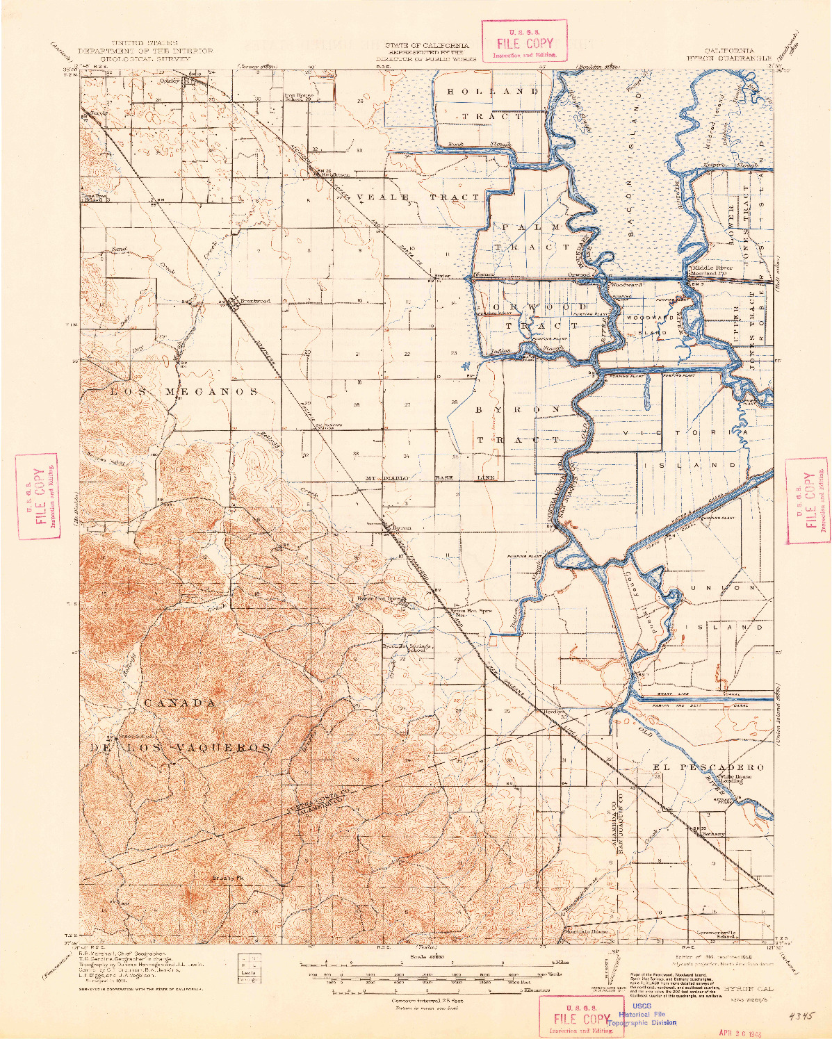 USGS 1:62500-SCALE QUADRANGLE FOR BYRON, CA 1916