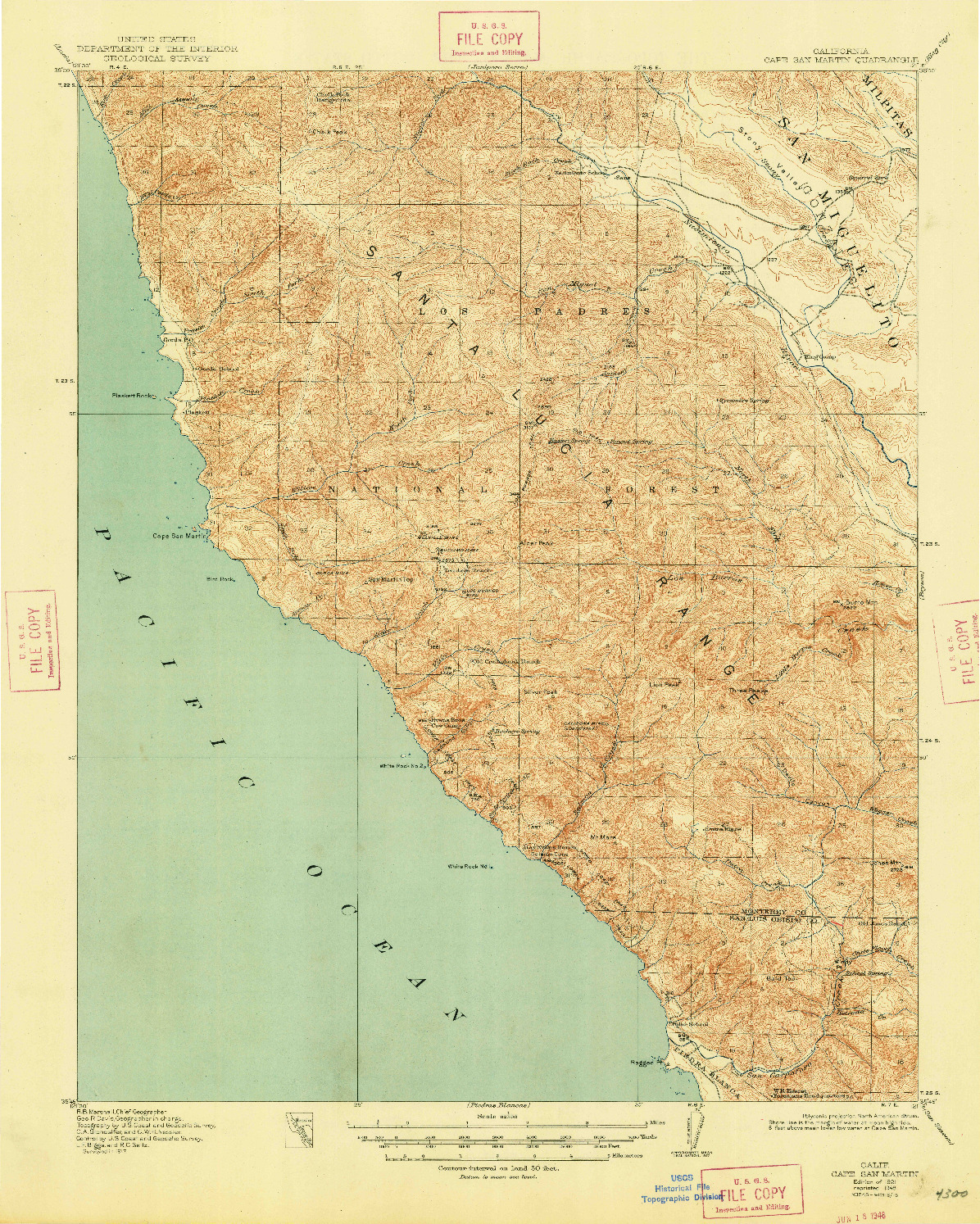 USGS 1:62500-SCALE QUADRANGLE FOR CAPE SAN MARTIN, CA 1921