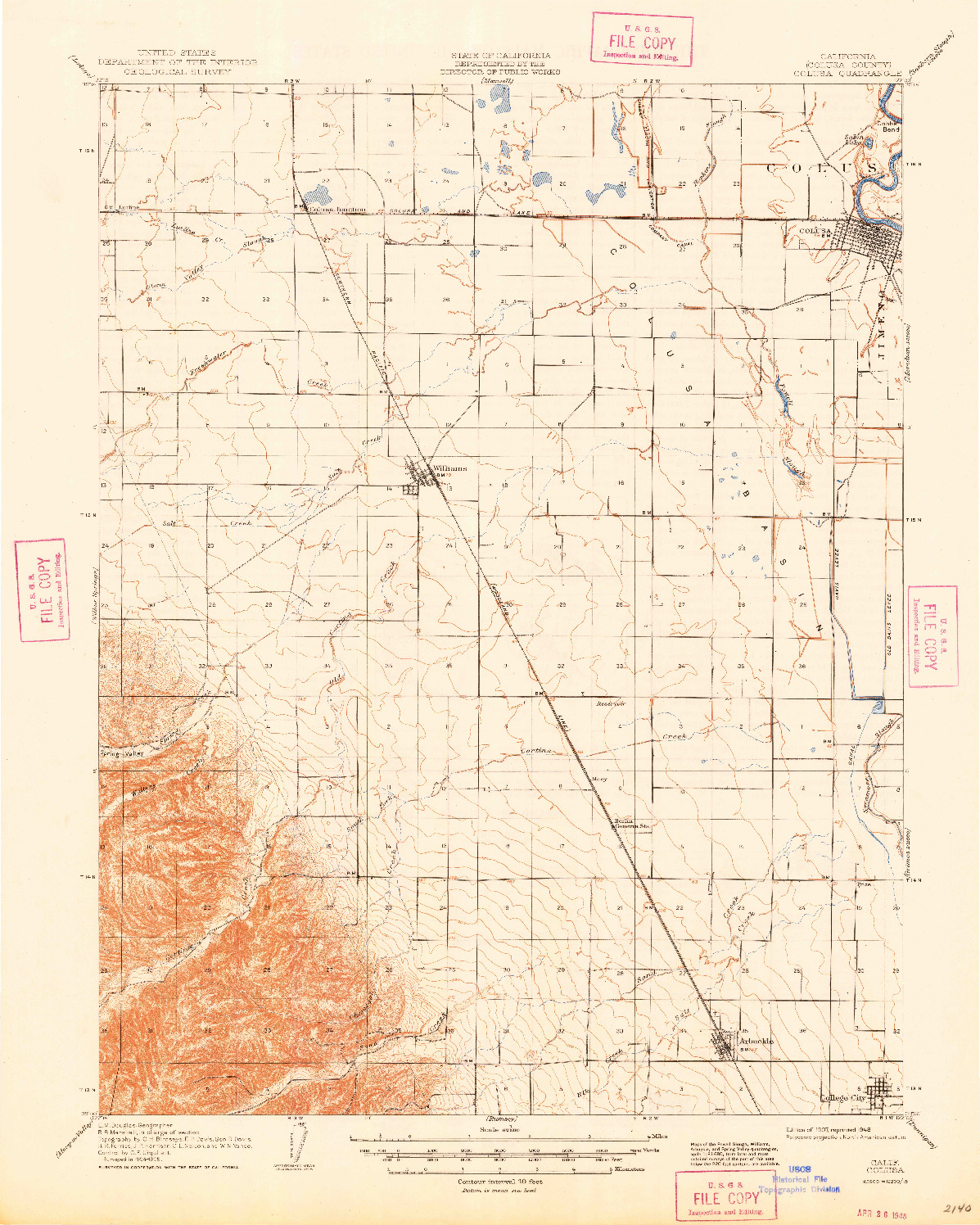 USGS 1:62500-SCALE QUADRANGLE FOR COLUSA, CA 1907