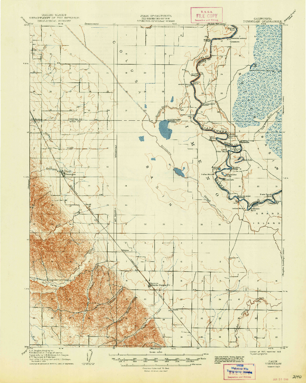 USGS 1:62500-SCALE QUADRANGLE FOR DUNNIGAN, CA 1907