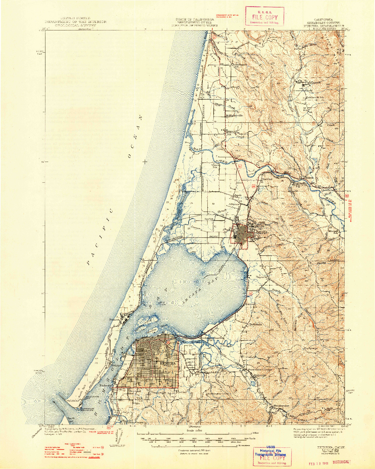 USGS 1:62500-SCALE QUADRANGLE FOR EUREKA, CA 1942