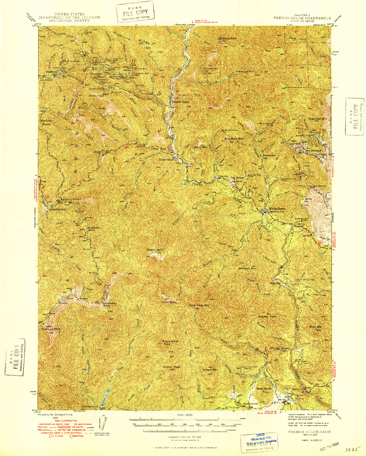 USGS 1:62500-SCALE QUADRANGLE FOR FRENCH GULCH, CA 1948