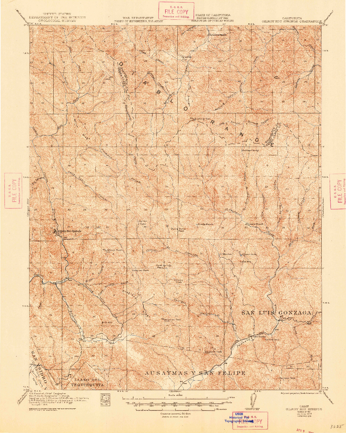 USGS 1:62500-SCALE QUADRANGLE FOR GILROY HOT SPRINGS, CA 1921
