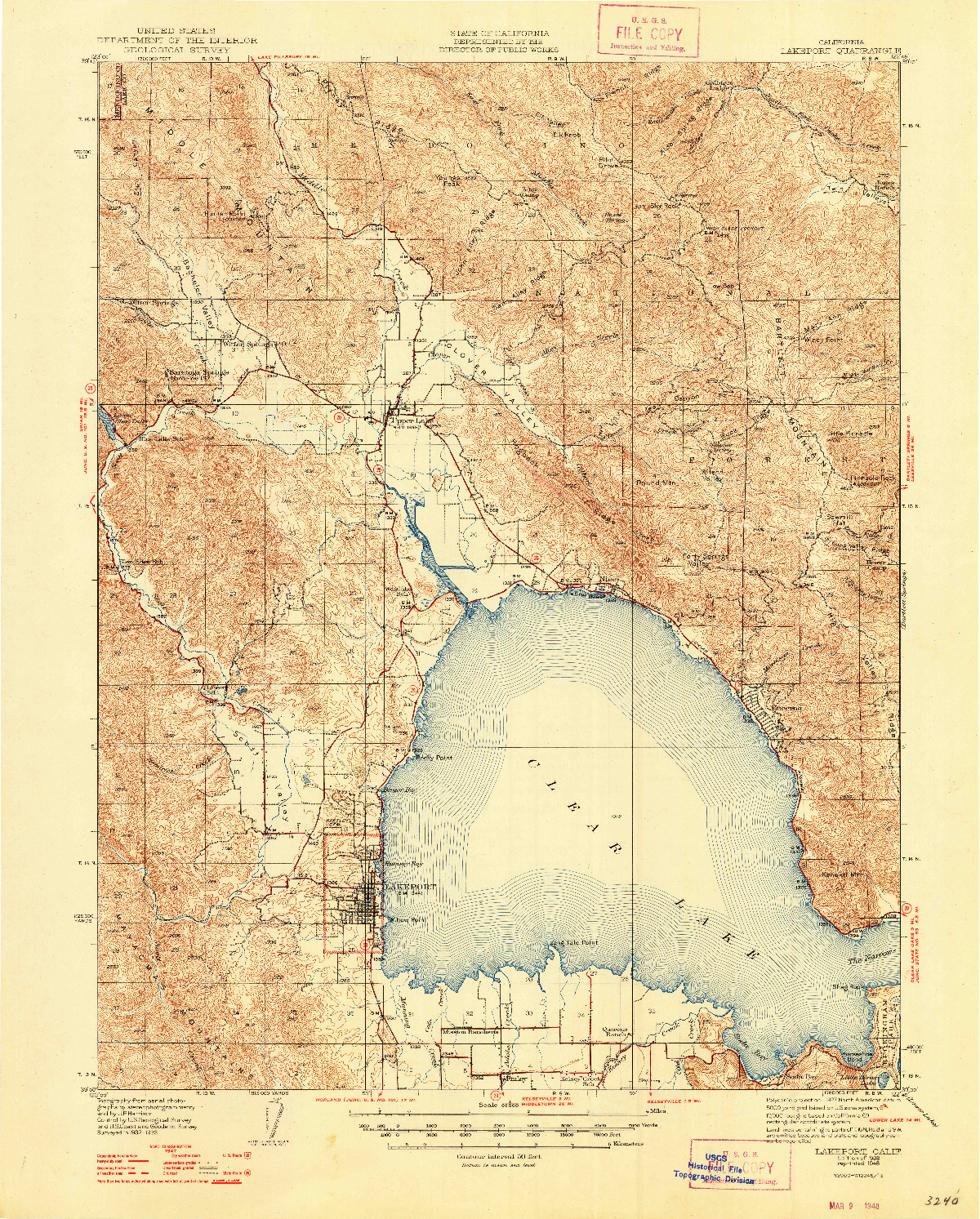 USGS 1:62500-SCALE QUADRANGLE FOR LAKEPORT, CA 1938