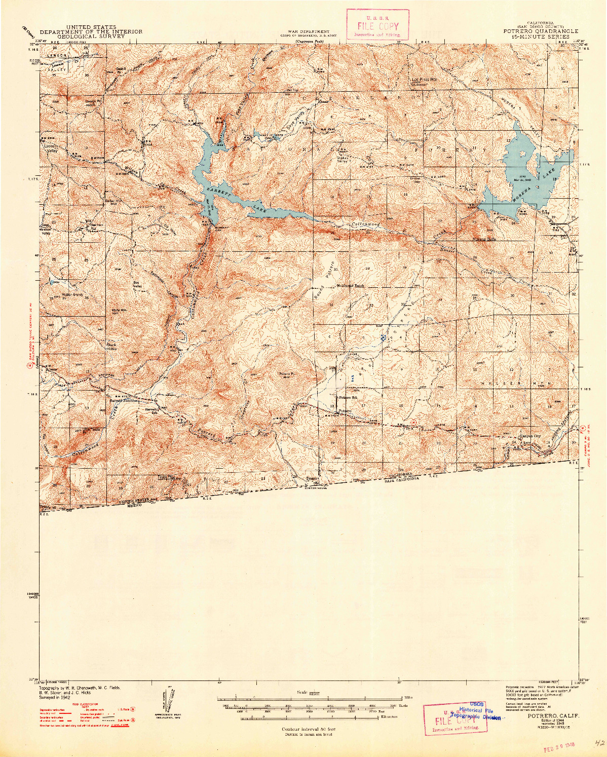 USGS 1:62500-SCALE QUADRANGLE FOR POTRERO, CA 1944