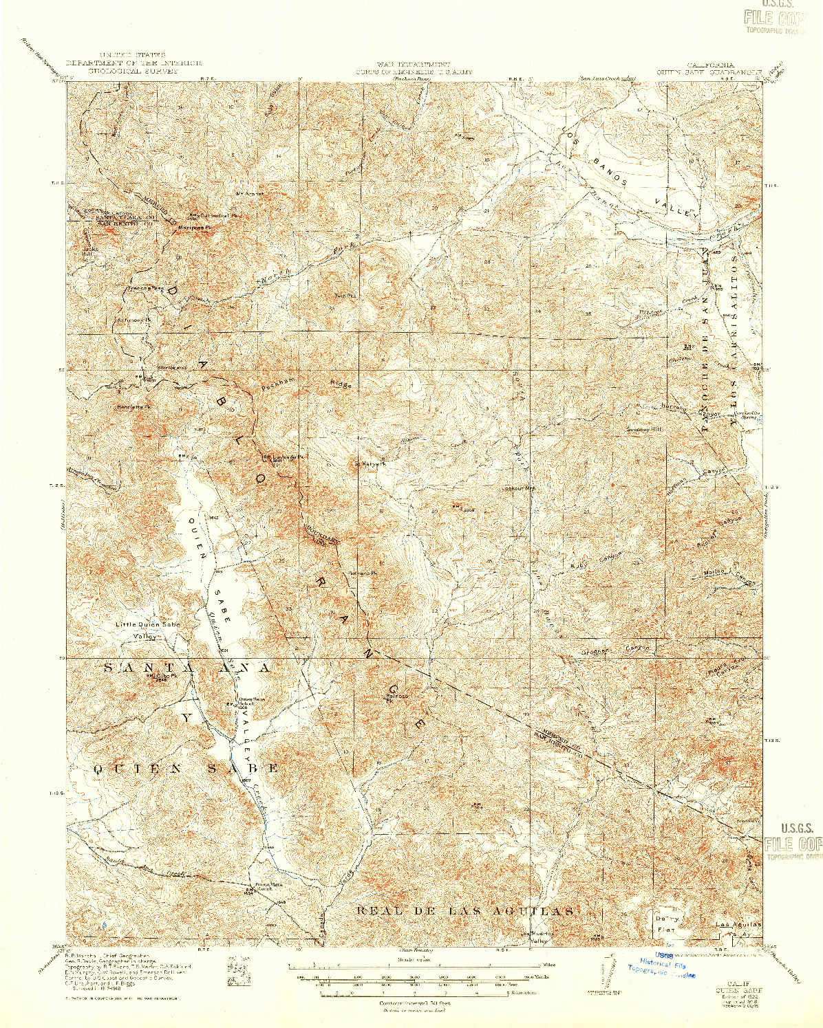 USGS 1:62500-SCALE QUADRANGLE FOR QUIEN SABE, CA 1922