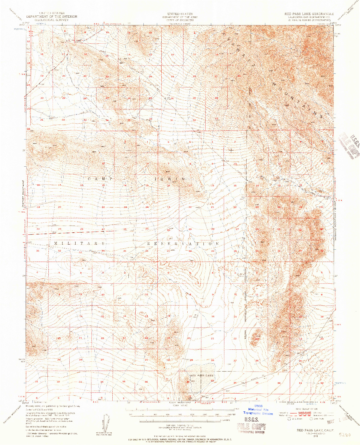 USGS 1:62500-SCALE QUADRANGLE FOR RED PASS LAKE, CA 1948