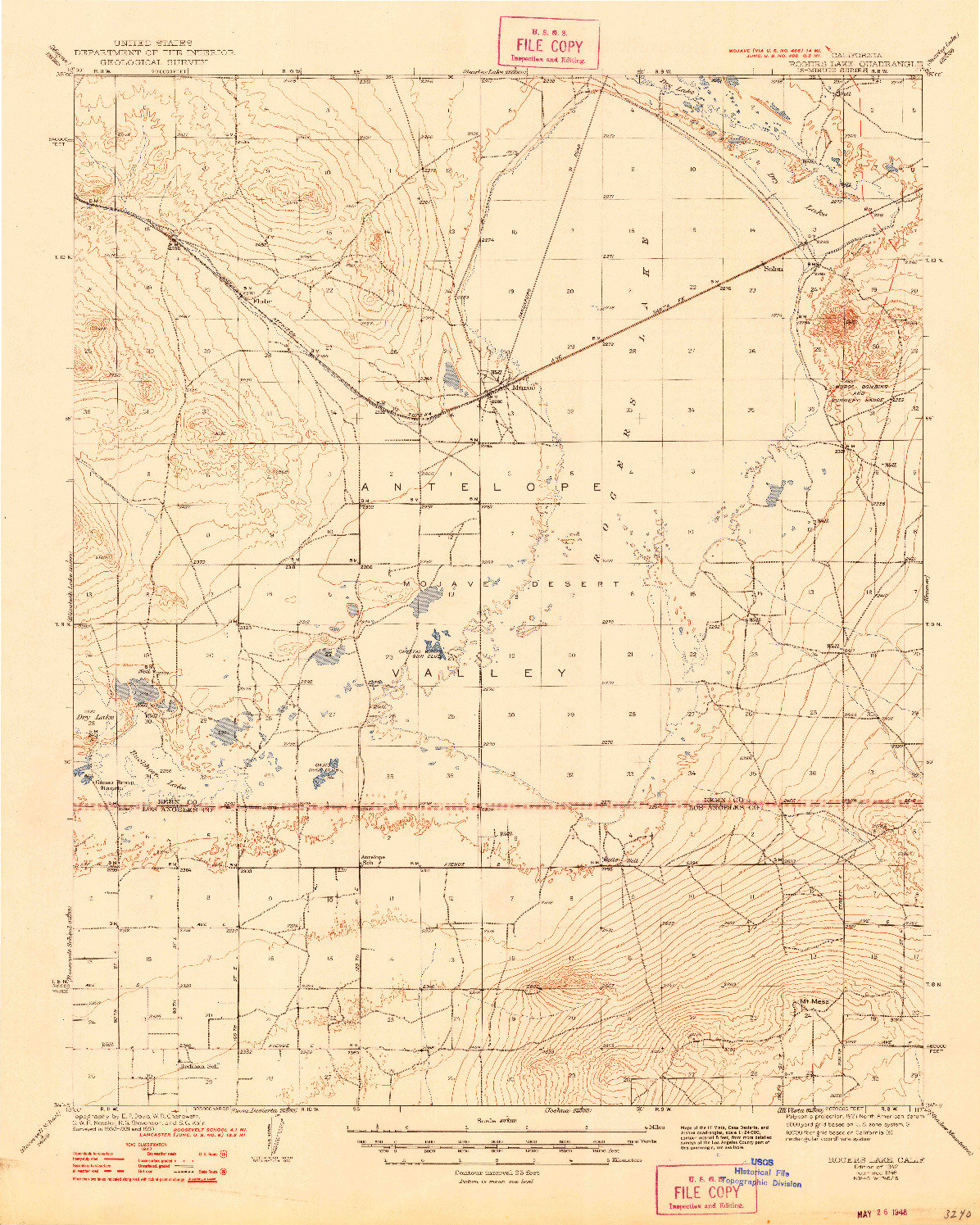 USGS 1:62500-SCALE QUADRANGLE FOR ROGERS LAKE, CA 1942