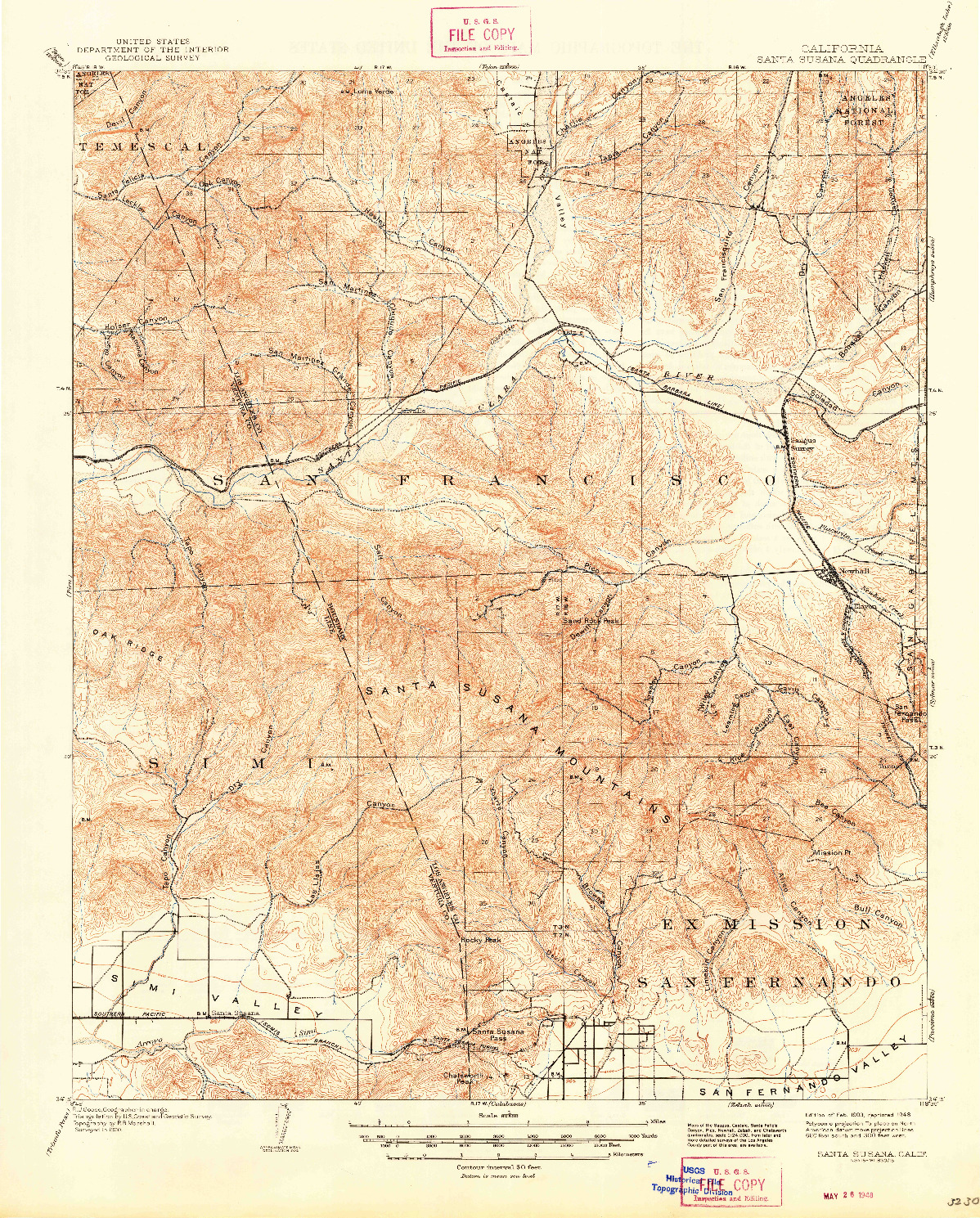 USGS 1:62500-SCALE QUADRANGLE FOR SANTA SUSANA, CA 1903