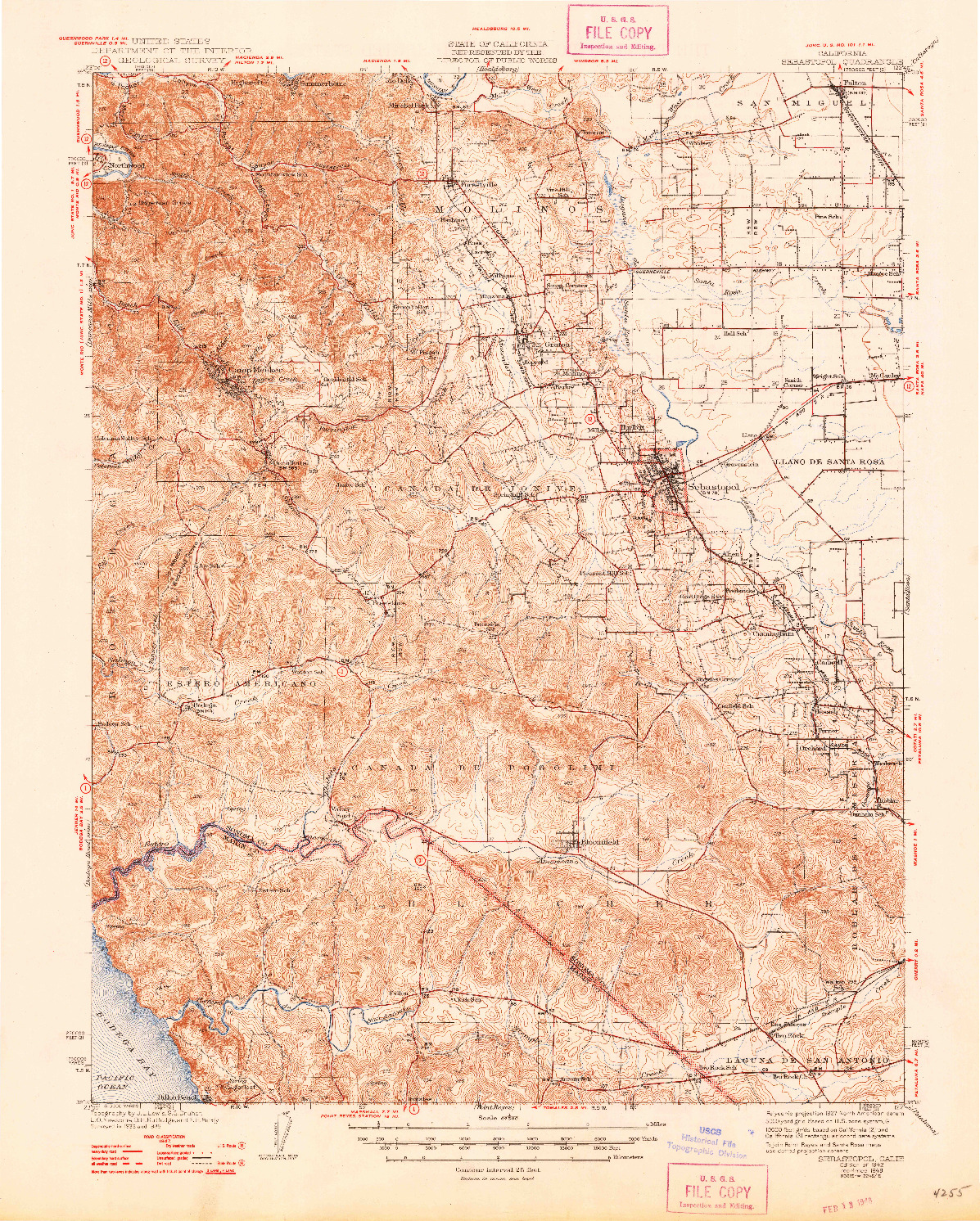 USGS 1:62500-SCALE QUADRANGLE FOR SEBASTOPOL, CA 1942
