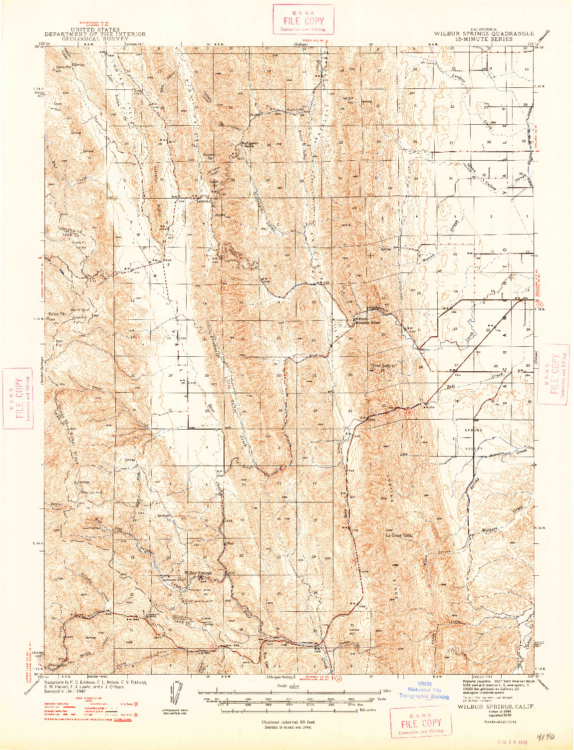 USGS 1:62500-SCALE QUADRANGLE FOR WILBUR SPRINGS, CA 1944