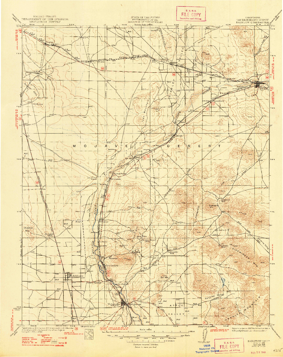 USGS 1:125000-SCALE QUADRANGLE FOR BARSTOW, CA 1934