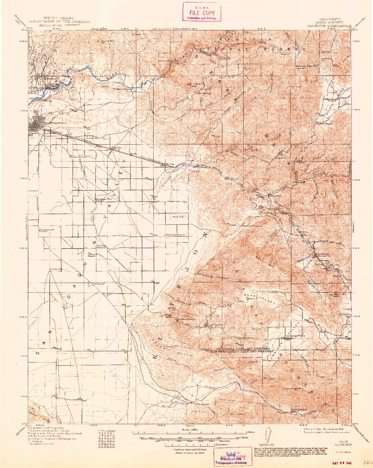 USGS 1:125000-SCALE QUADRANGLE FOR CALIENTE, CA 1914