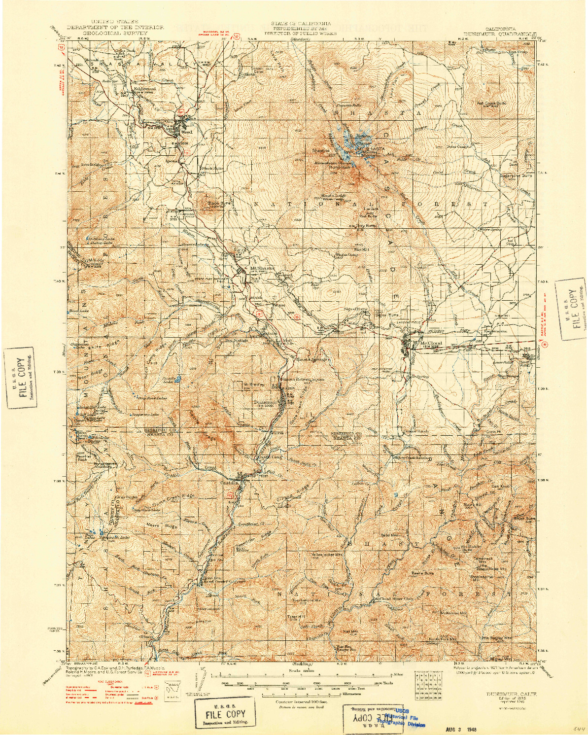 USGS 1:125000-SCALE QUADRANGLE FOR DUNSMUIR, CA 1935