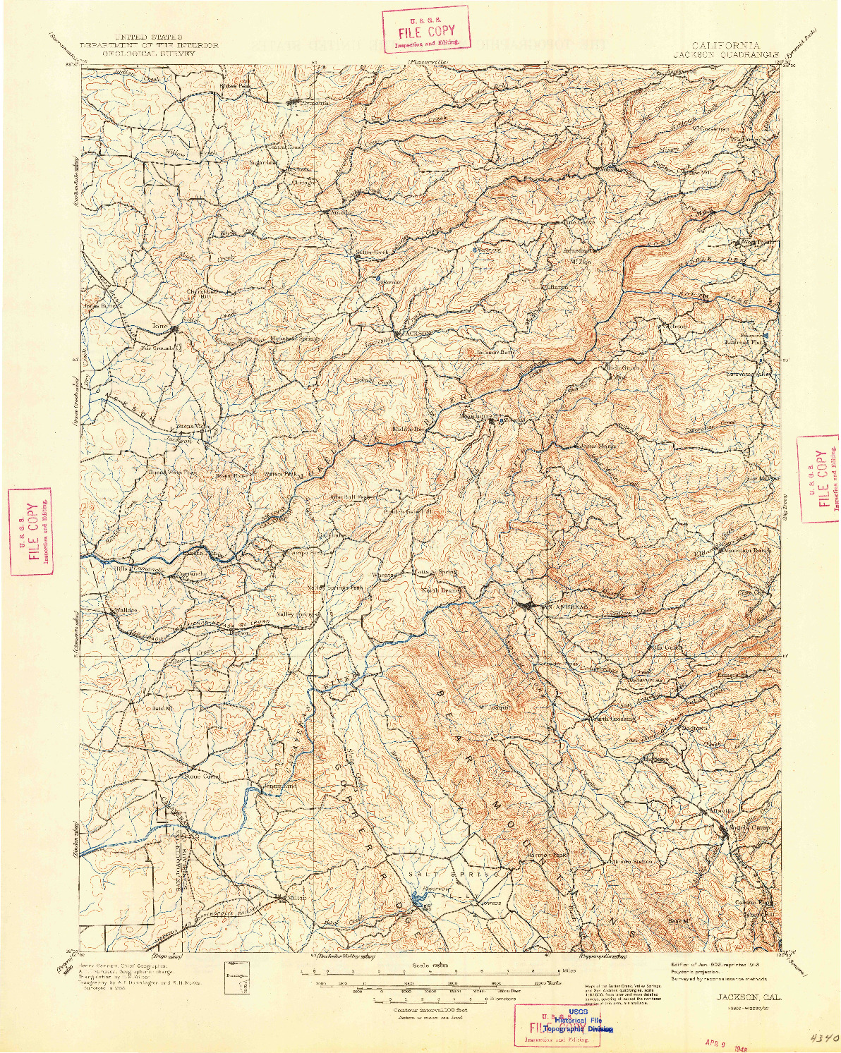 USGS 1:125000-SCALE QUADRANGLE FOR JACKSON, CA 1902