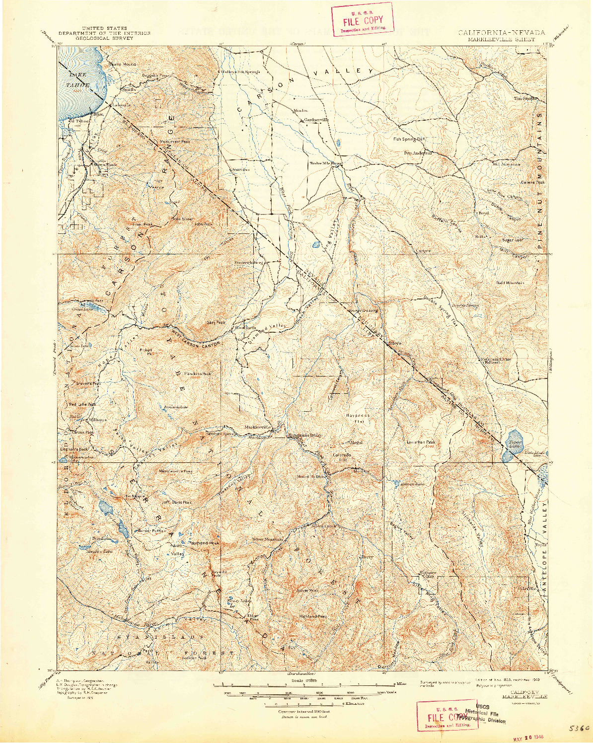 USGS 1:125000-SCALE QUADRANGLE FOR MARKLEEVILLE, CA 1893