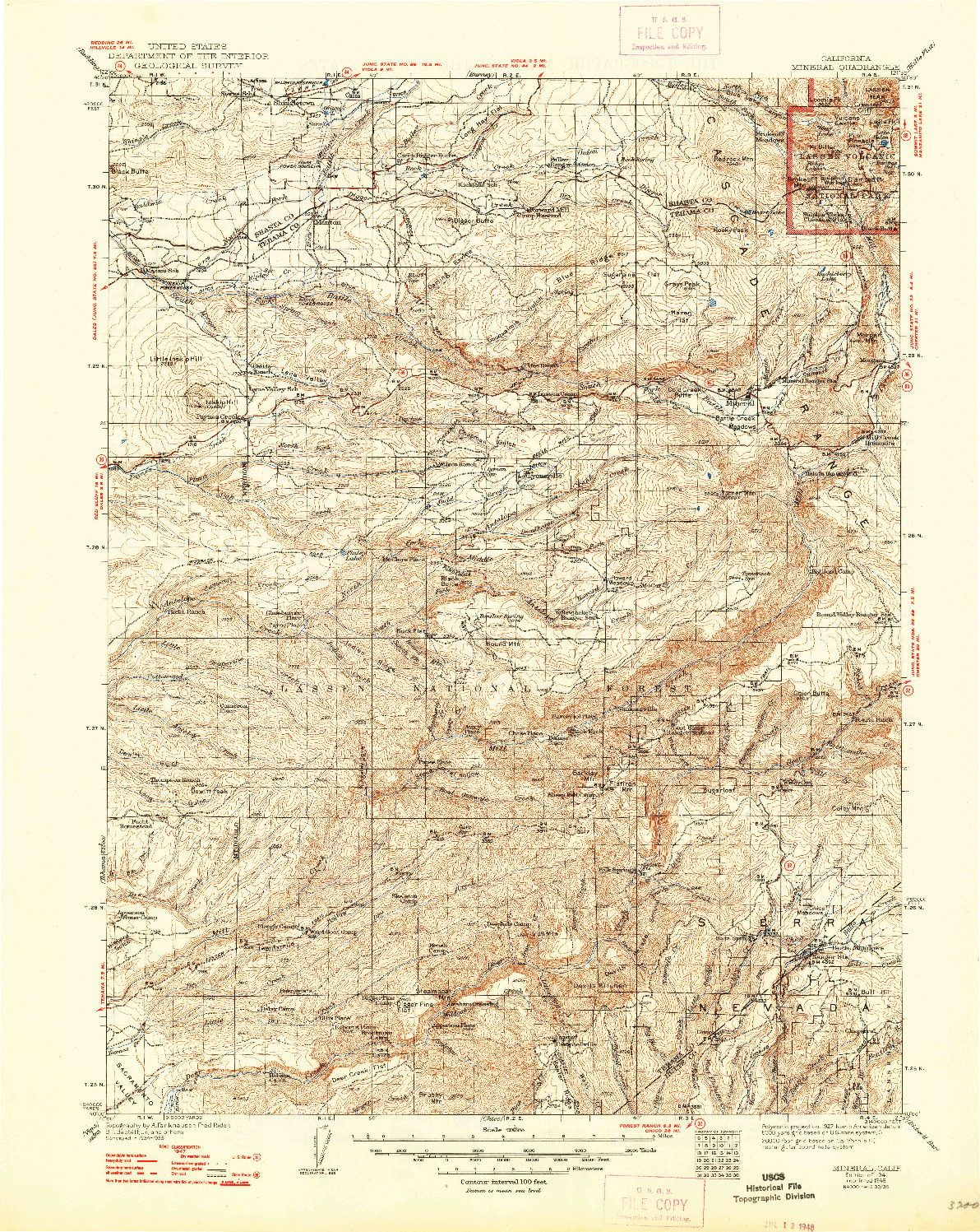 USGS 1:125000-SCALE QUADRANGLE FOR MINERAL, CA 1941