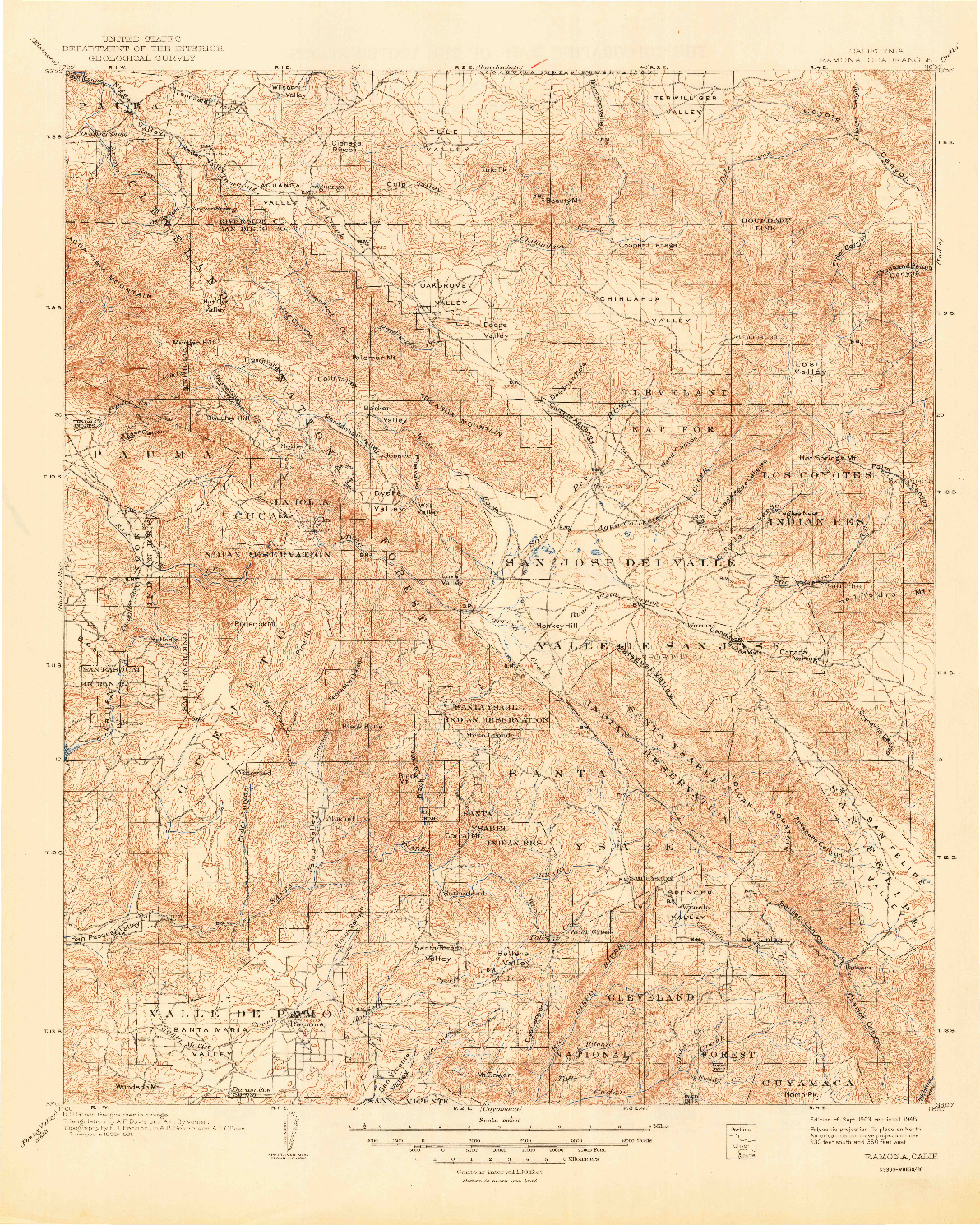 USGS 1:125000-SCALE QUADRANGLE FOR RAMONA, CA 1903