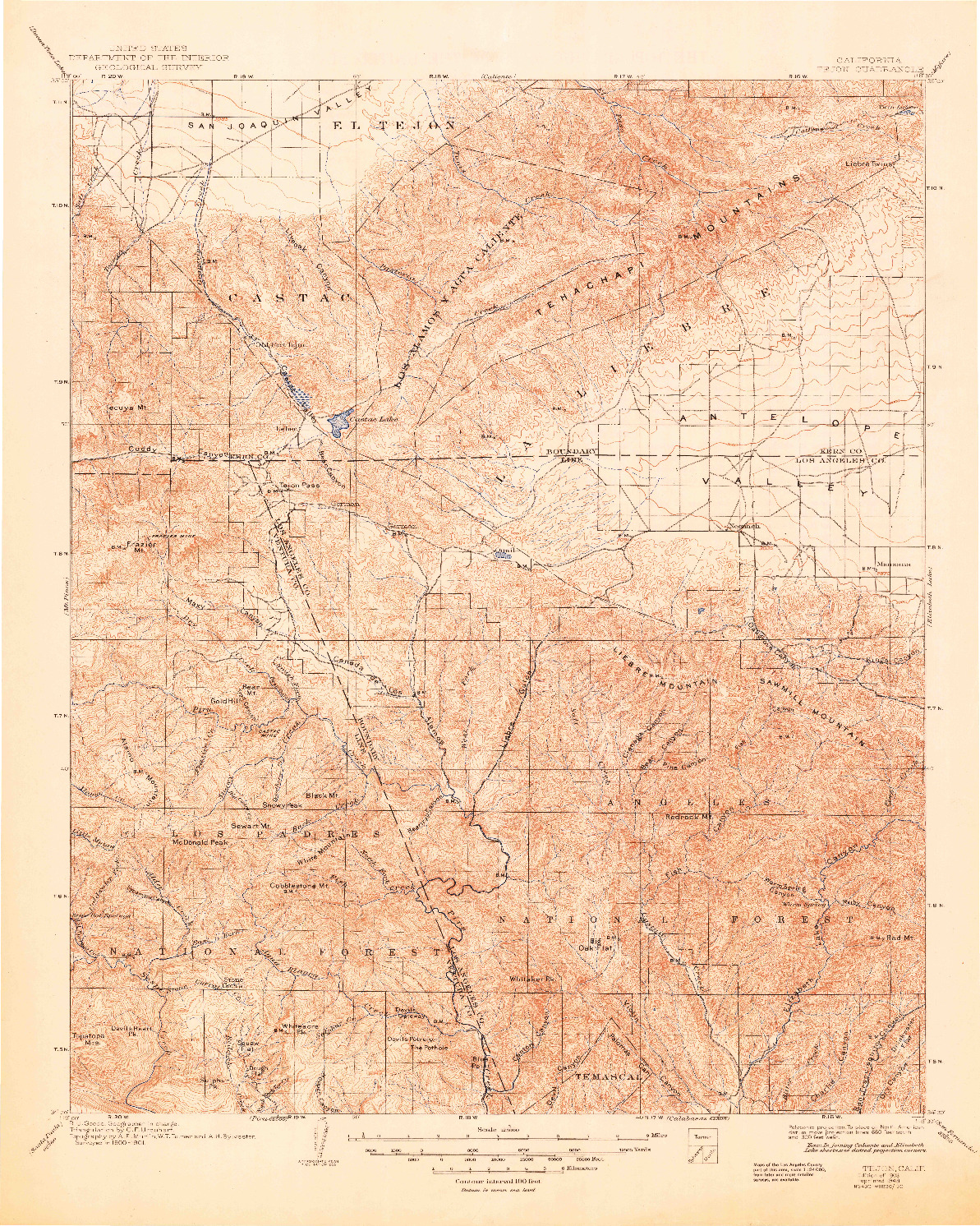 USGS 1:125000-SCALE QUADRANGLE FOR TEJON, CA 1903