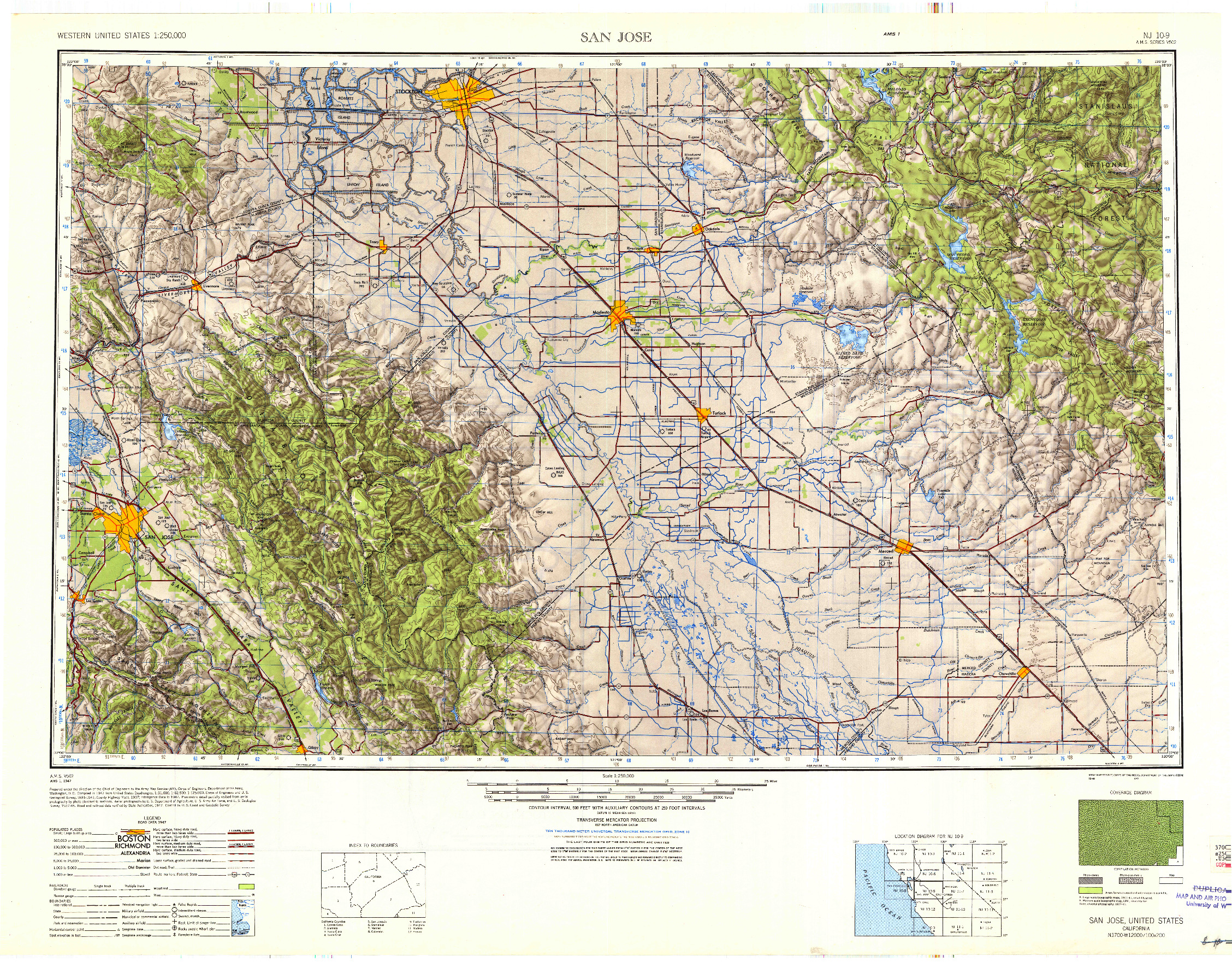 USGS 1:250000-SCALE QUADRANGLE FOR SAN JOSE, CA 1947