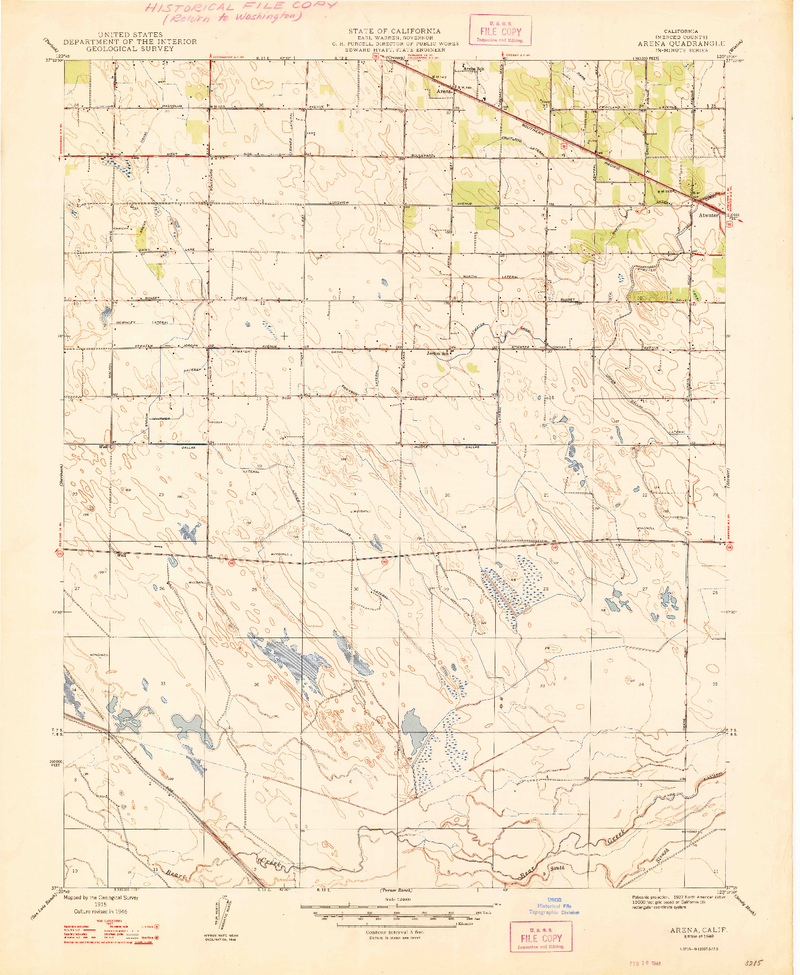 USGS 1:24000-SCALE QUADRANGLE FOR ARENA, CA 1948