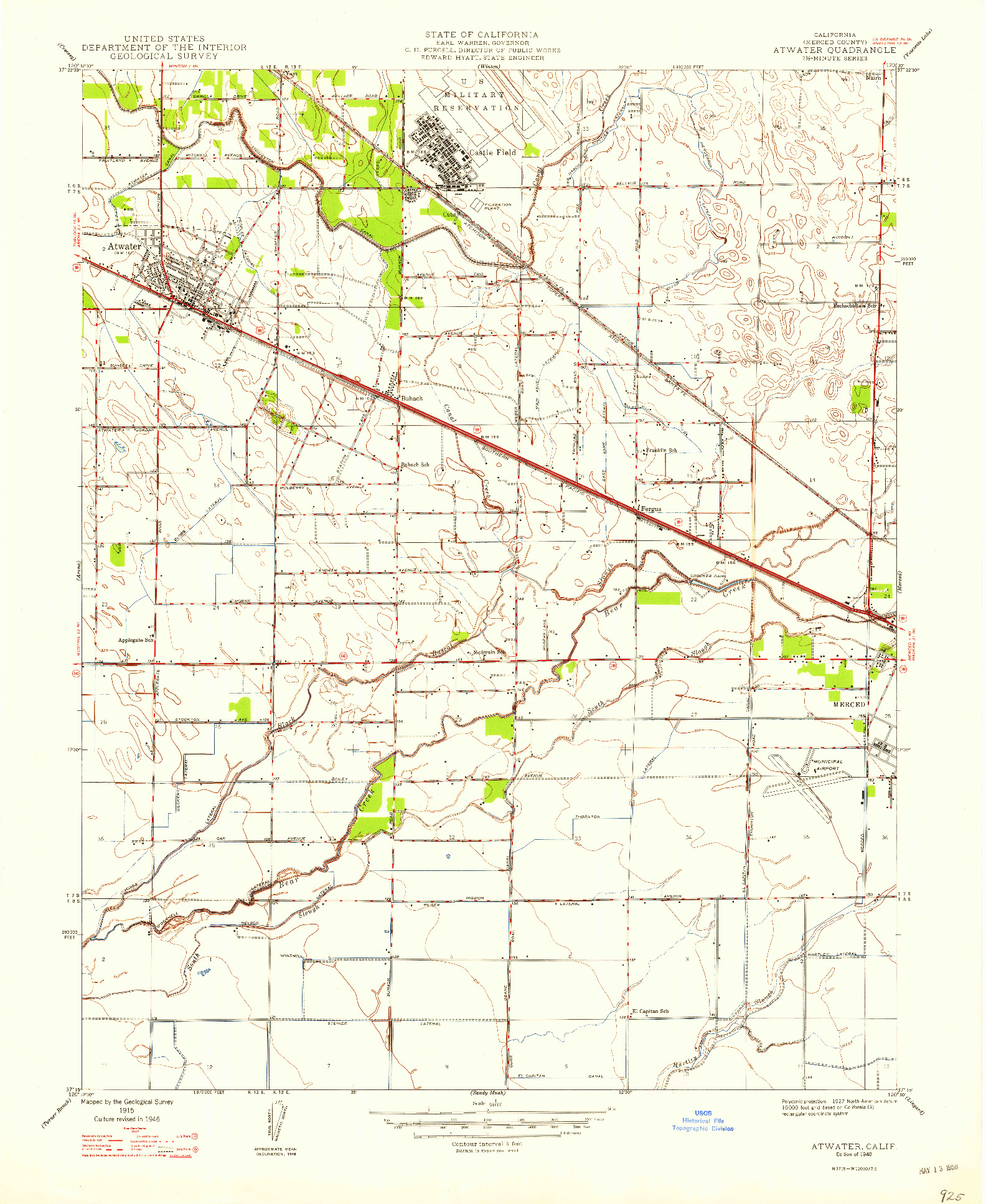 USGS 1:24000-SCALE QUADRANGLE FOR ATWATER, CA 1948