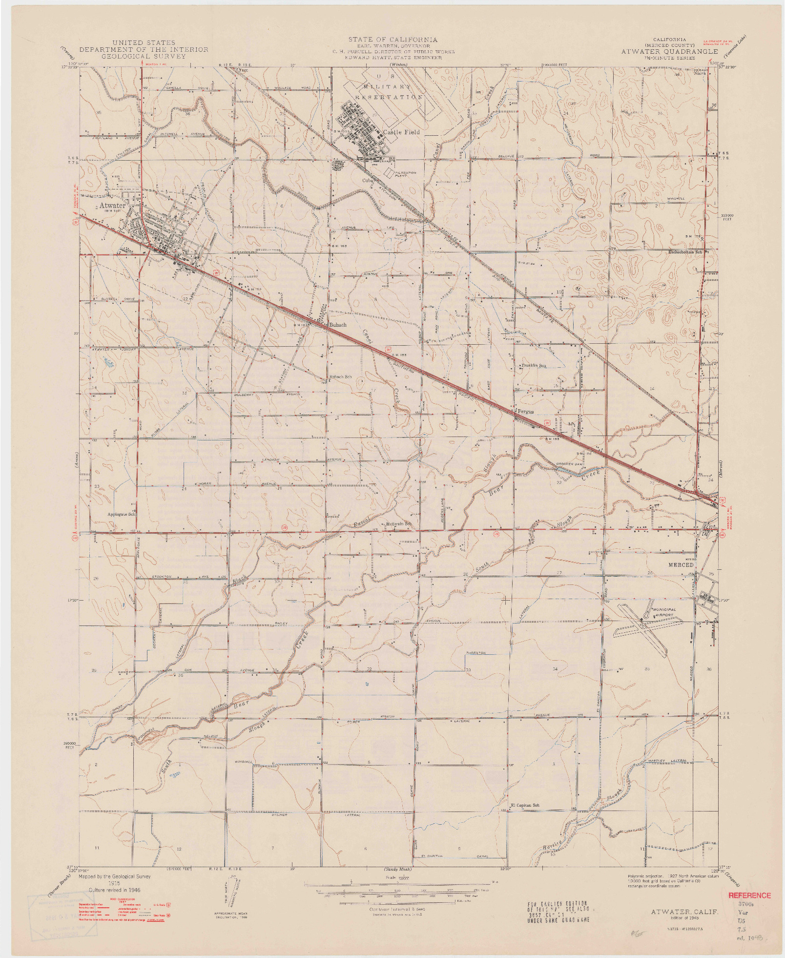 USGS 1:24000-SCALE QUADRANGLE FOR ATWATER, CA 1948