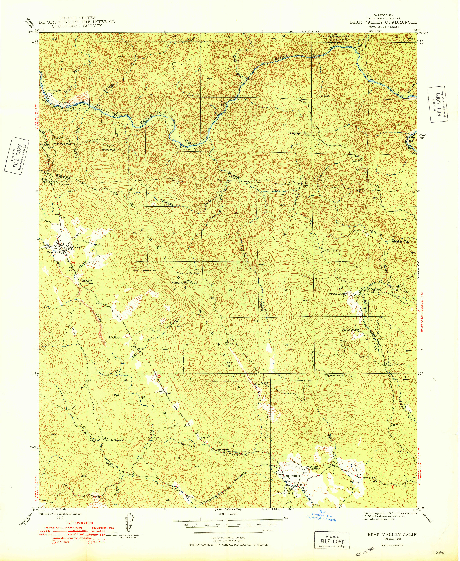 USGS 1:24000-SCALE QUADRANGLE FOR BEAR VALLEY, CA 1948
