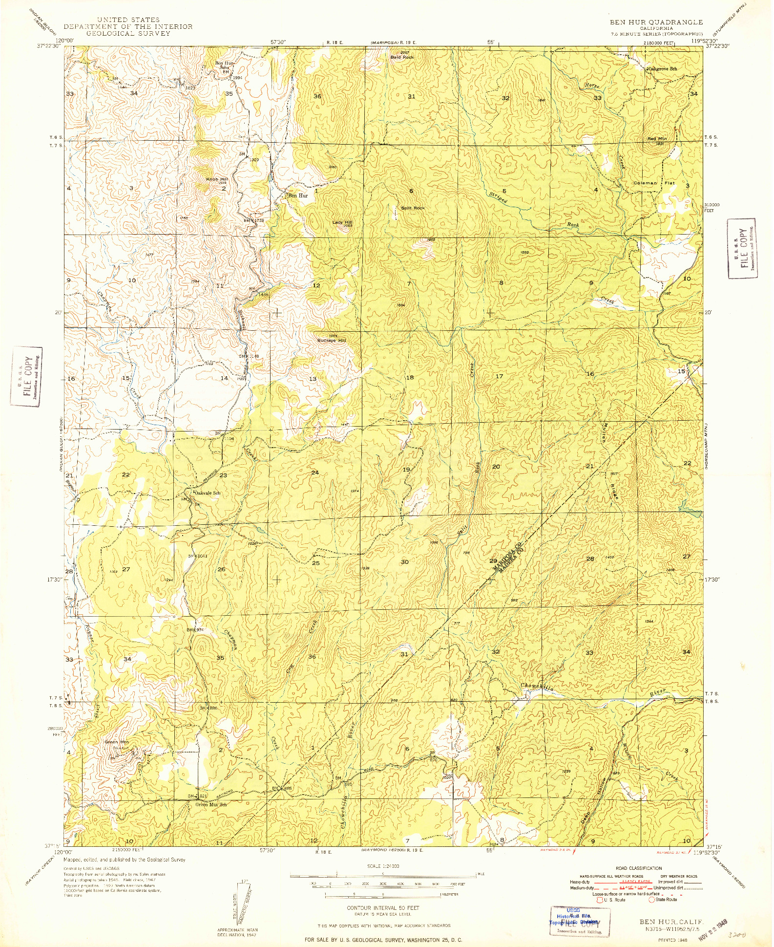 USGS 1:24000-SCALE QUADRANGLE FOR BEN HUR, CA 1948