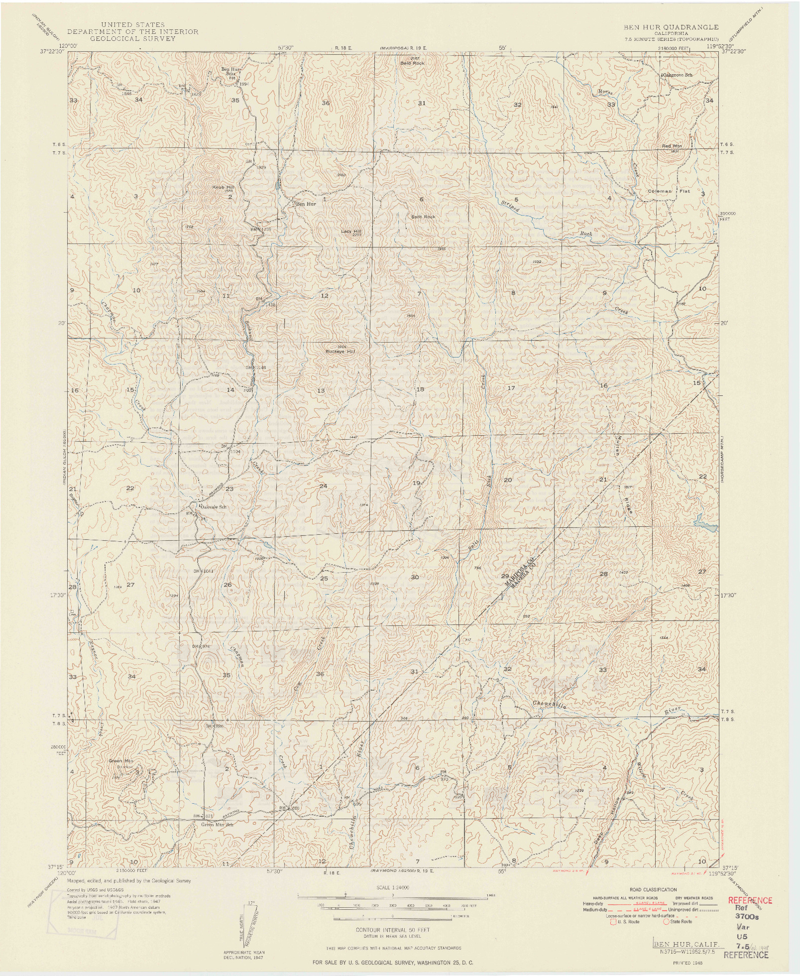 USGS 1:24000-SCALE QUADRANGLE FOR BEN HUR, CA 1948