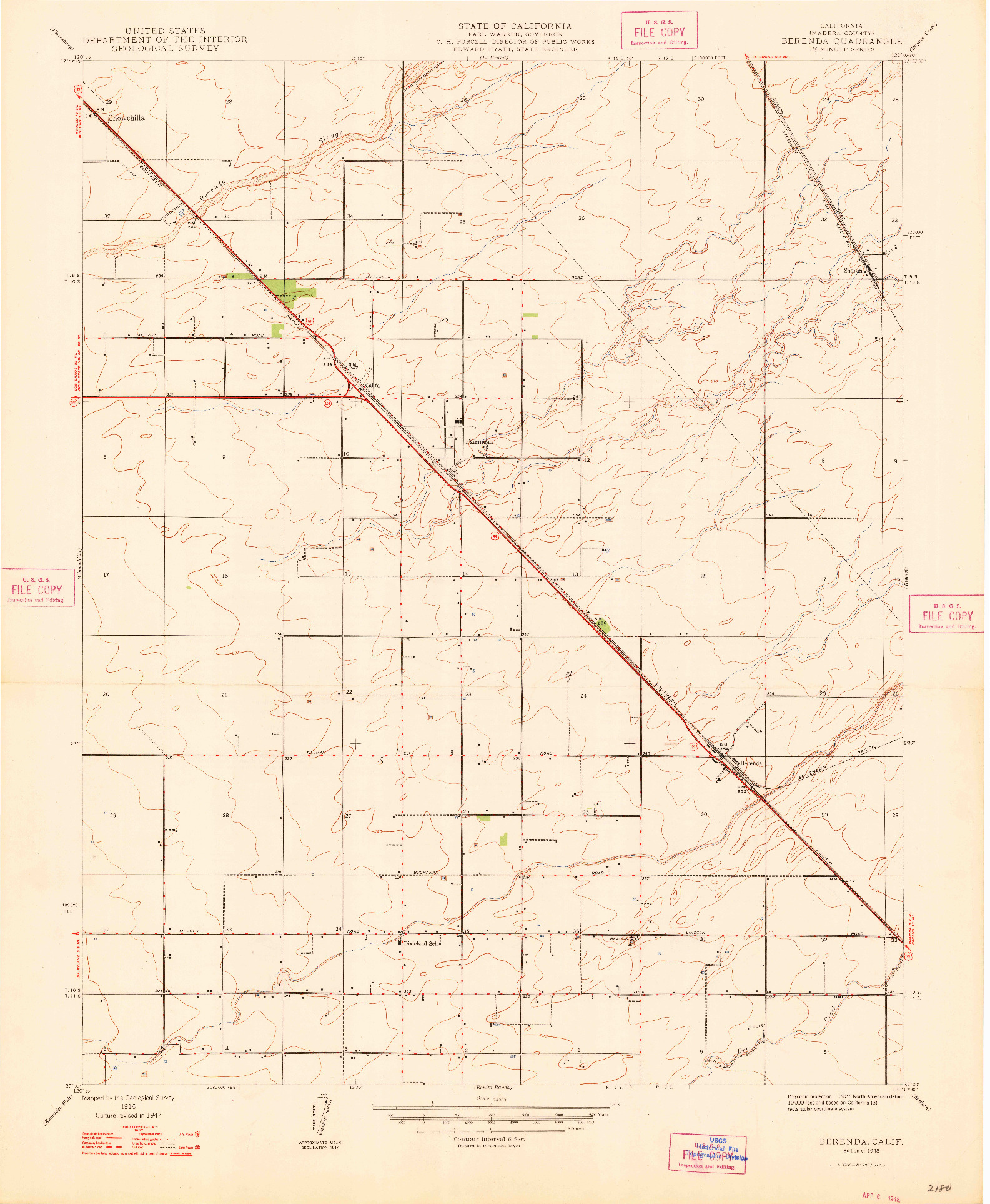 USGS 1:24000-SCALE QUADRANGLE FOR BERENDA, CA 1948
